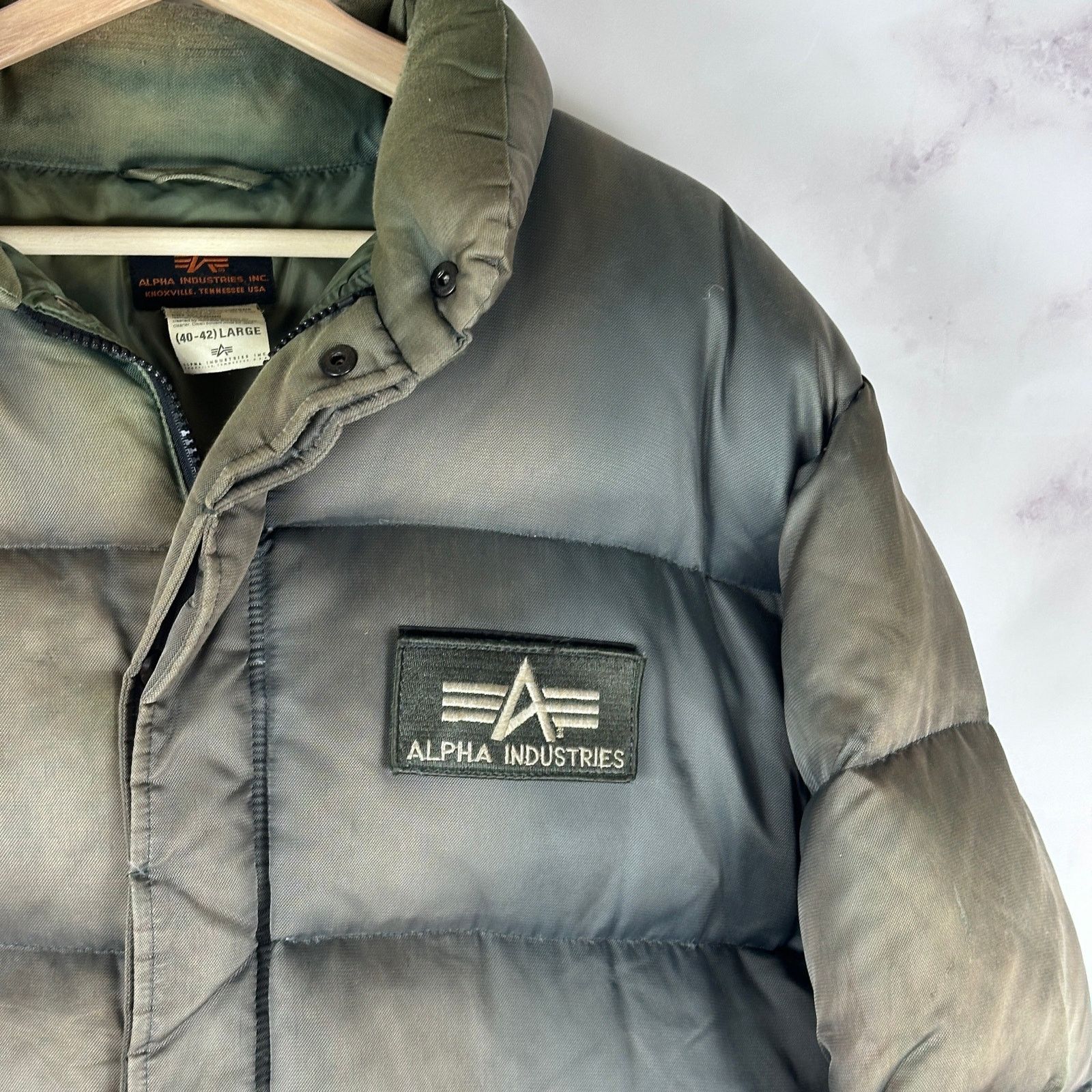 Alpha Industries Vintage Green Down Puffer Jacket Size US L / EU 52-54 / 3 - 2 Thumbnail