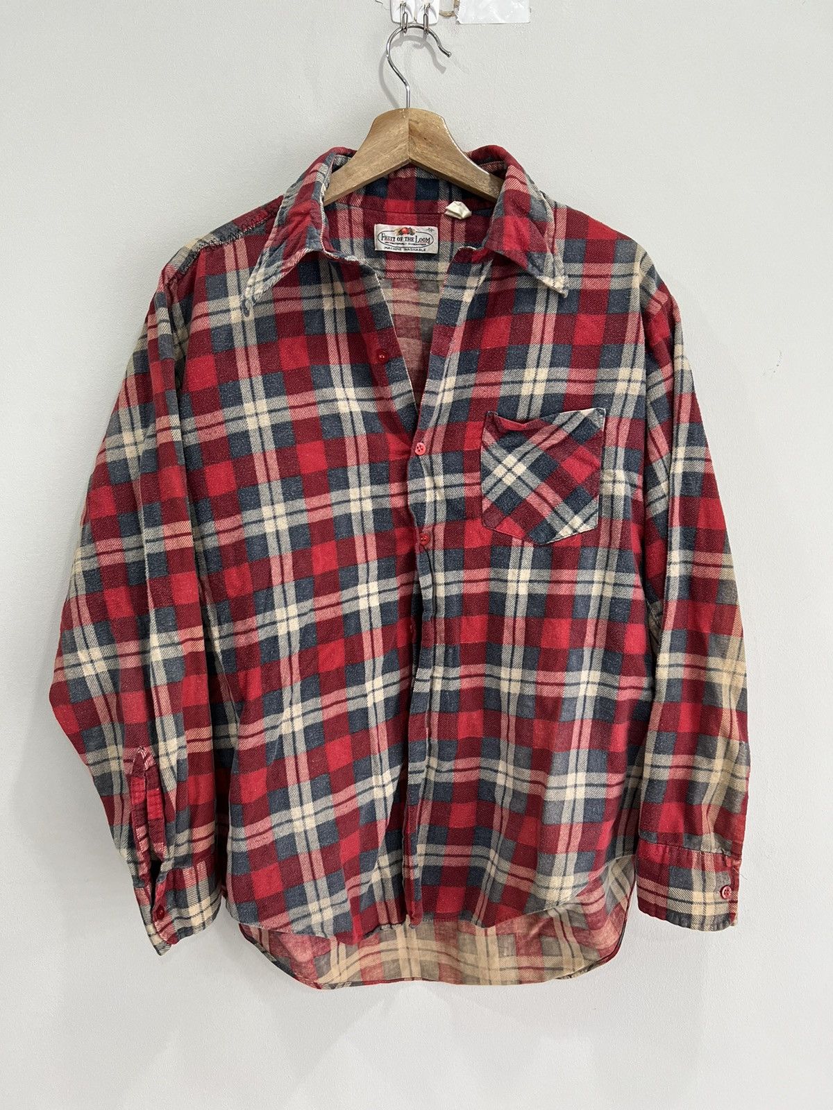 Fruit Of The Loom Vintage Fruit Of The Loom Button Up Flannel Shirt thrashed Size US XL / EU 56 / 4 - 1 Thumbnail