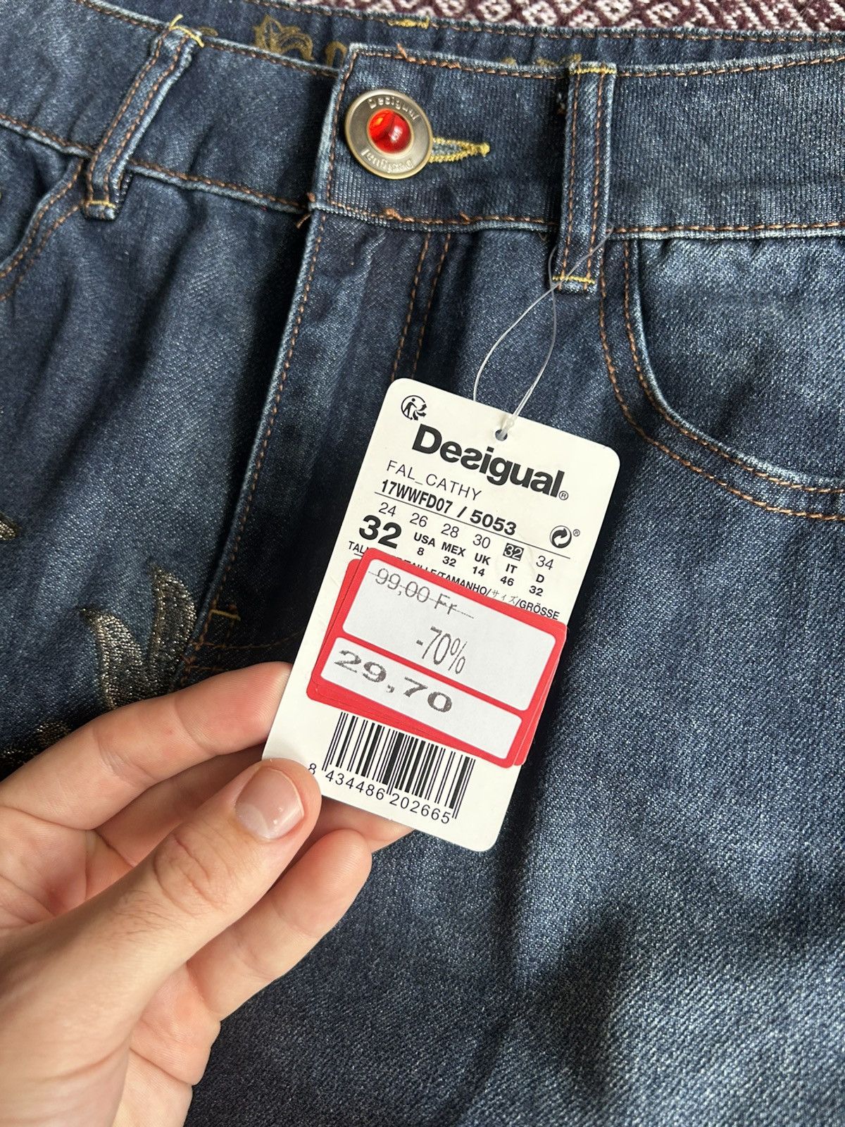 Desigual Desigual New Printed Midi Skirt Denim Solid Style Size 32 Size 32" / US 10 / IT 46 - 4 Thumbnail