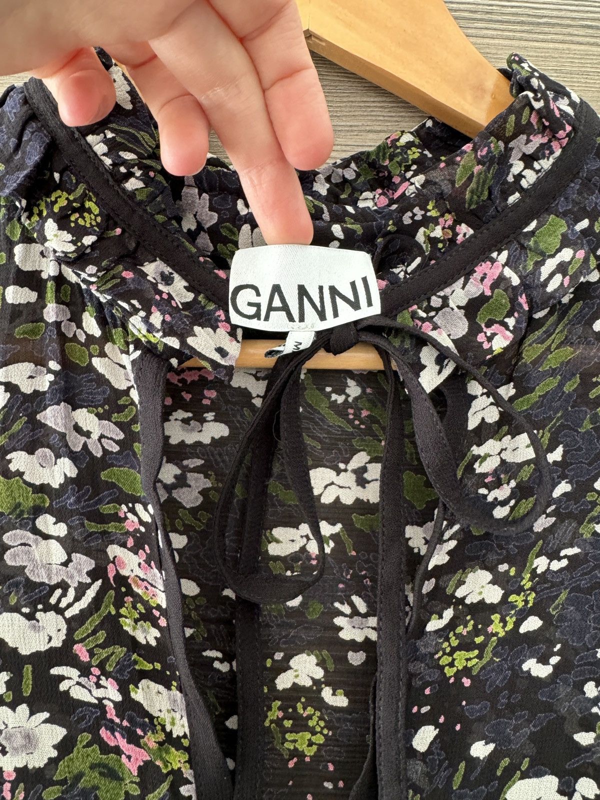 Designer × Ganni Ganni Bow Neck Floral Print Georgette Mini Dress Size XS / US 0-2 / IT 36-38 - 5 Thumbnail