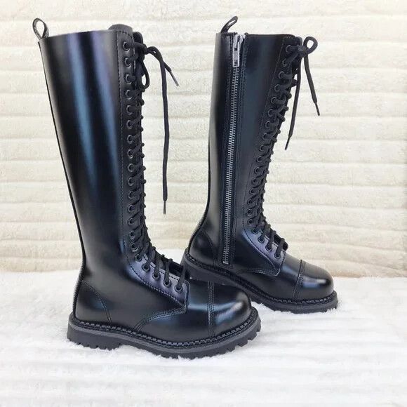 Demonia Cult DEMONIA Riot 20 Goth Combat Biker Steel Toe Boots Black Leat Size US 7 / EU 40 - 2 Thumbnail