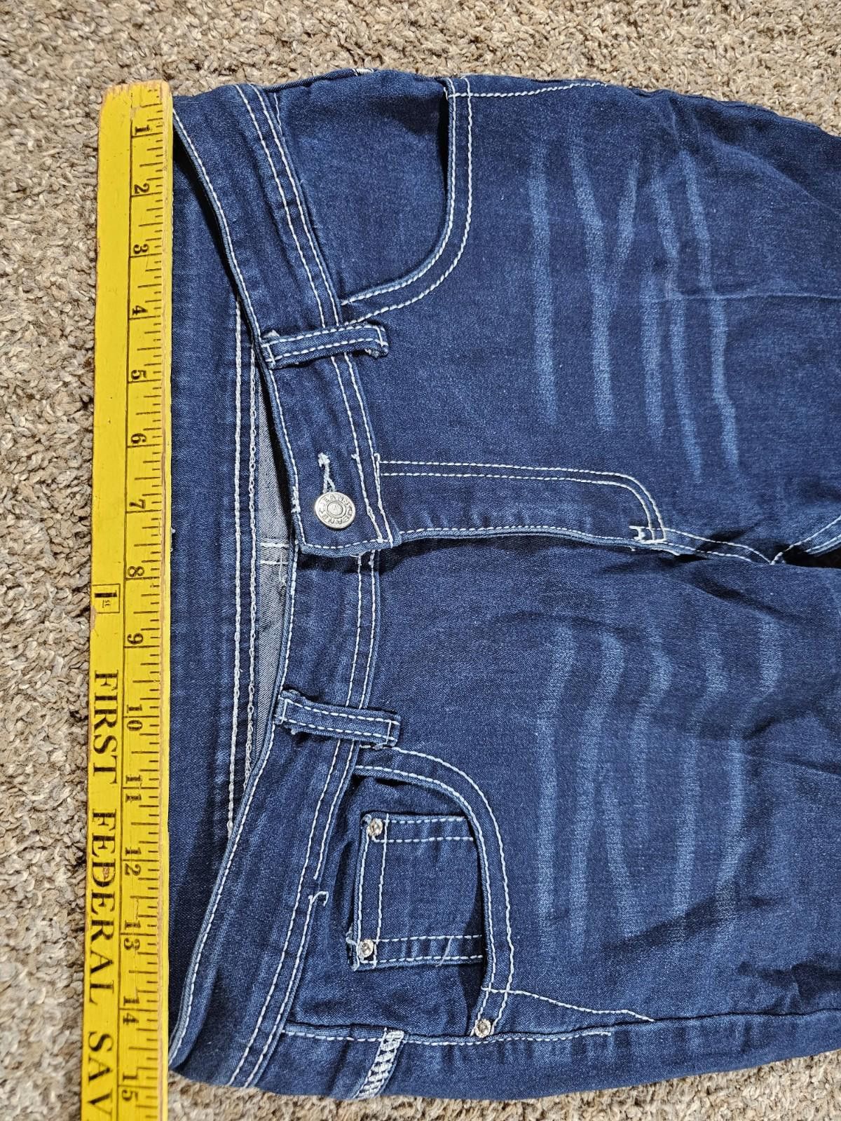 Unknown London Feather embroidery pockets Large blue jeans APPROX 30x31 Size 36" / US 14 / IT 50 - 4 Thumbnail