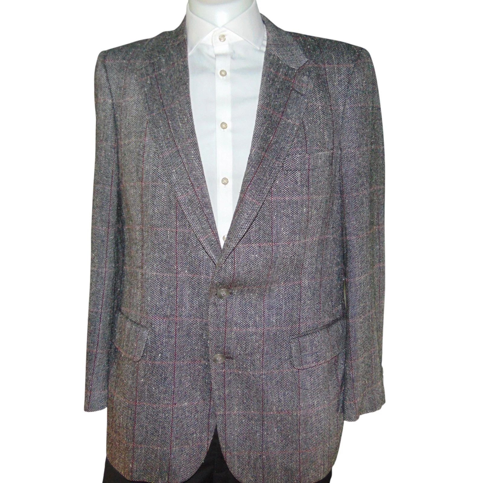 Burberry Burberrys Vintage Tweed Windowpane Blazer 42 Gray Size 42R - 2 Thumbnail