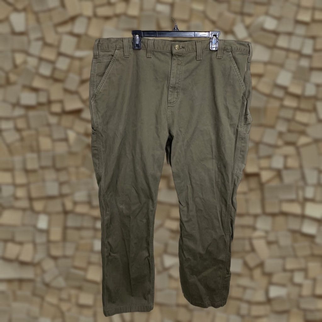 Carhartt Carhartt Men’s Relaxed Fit Washed Canvas Work Pants Carpenter 44 x 32 Greenish Brown Solid 5-Pocket Zip Button Mens Regular Pants Size US 44 / EU 60 - 1 Thumbnail