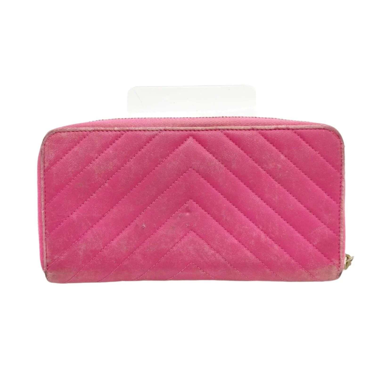 Chanel Chanel Caviar Chevron Large Gusset Zip Around Wallet Pink Size ONE SIZE - 4 Thumbnail
