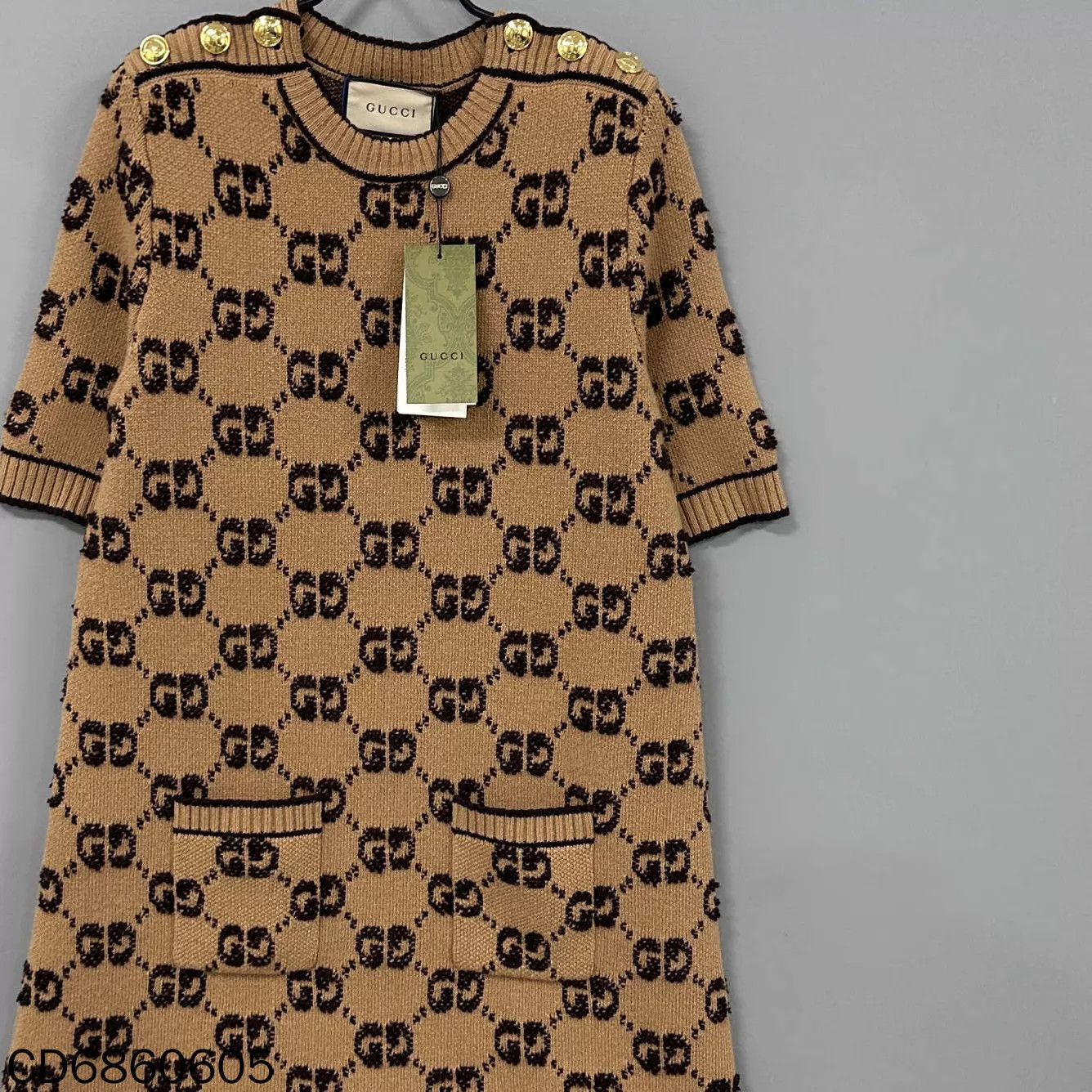 Gucci GUCCI Flocked All-Over Logo Gold Button Dress L Size L / US 10 / IT 46 - 2 Thumbnail