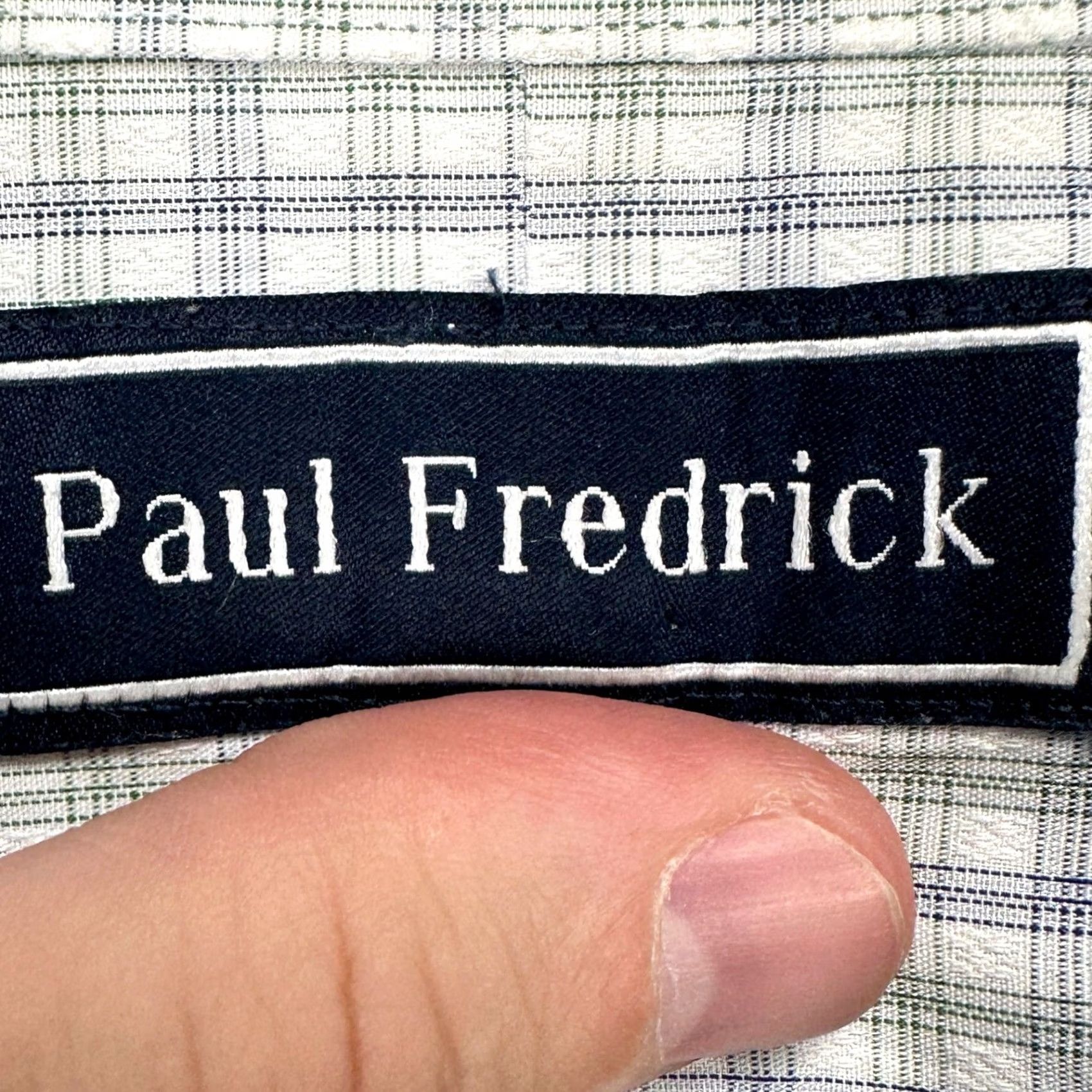Vintage Paul Fredrick Mens Dress Shirt White Green Plaid Button Up Long Sleeve Adult 17-36 Size 46R - 4 Thumbnail