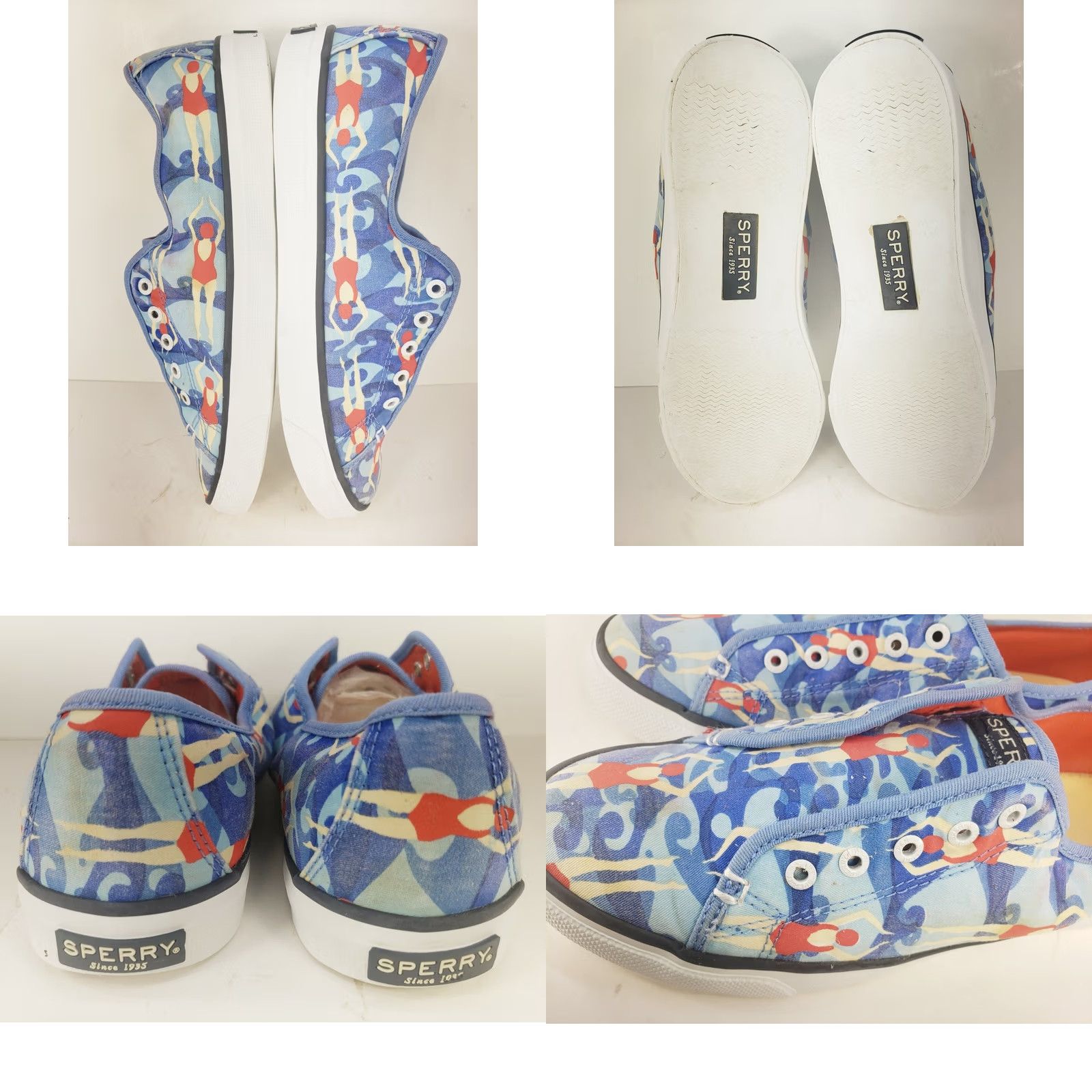 Sperry Sperry Top-Sider Women's Size 9M Sneaker Athletic Swimming Blue Casual Slip On Canvas Rubber Logo Swimmer Pattern Top Sider Size US 9 / IT 39 - 8 Thumbnail