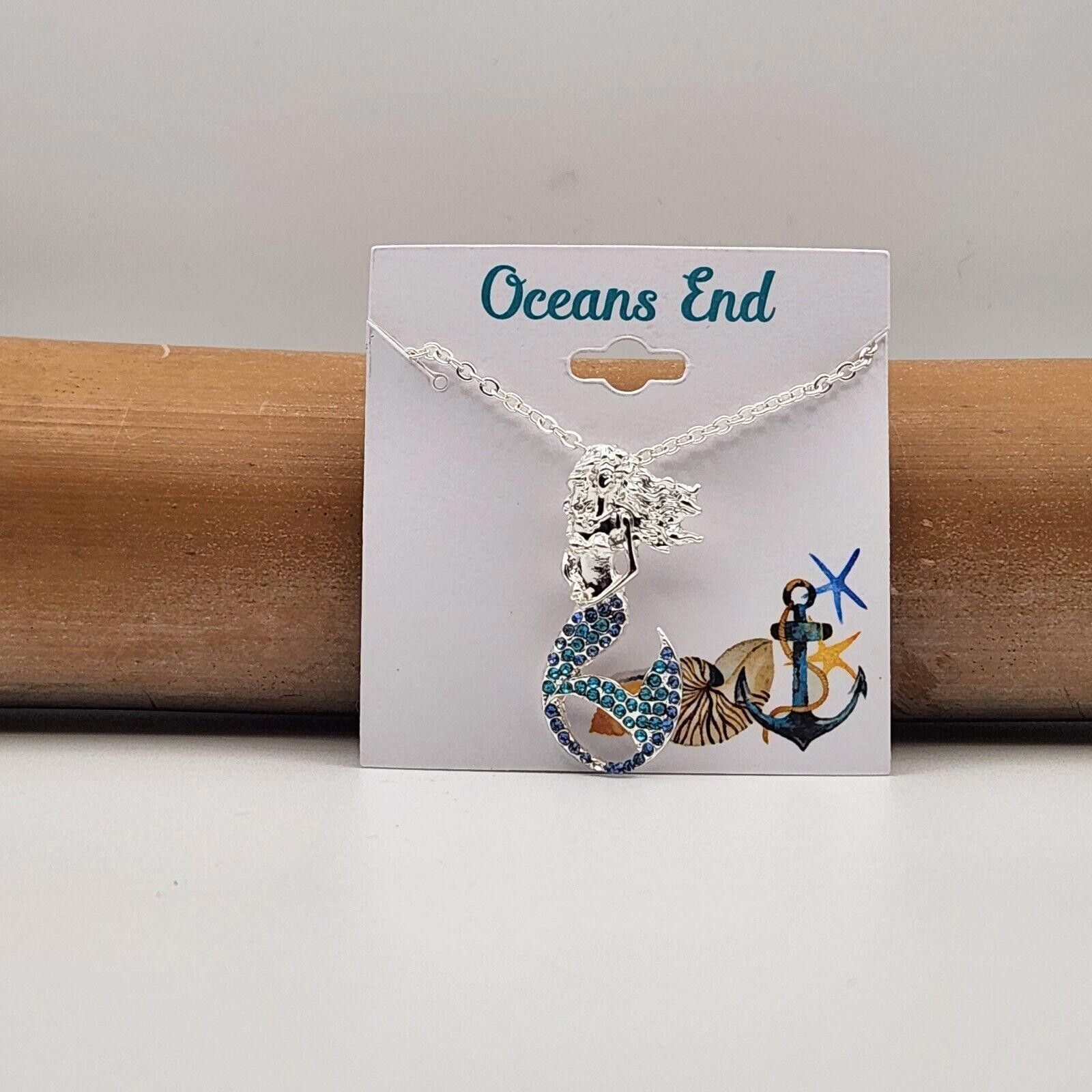 Designer Mermaid Blue Rhinestones Silver Necklace 18" with 3" ext Size ONE SIZE - 1 Thumbnail
