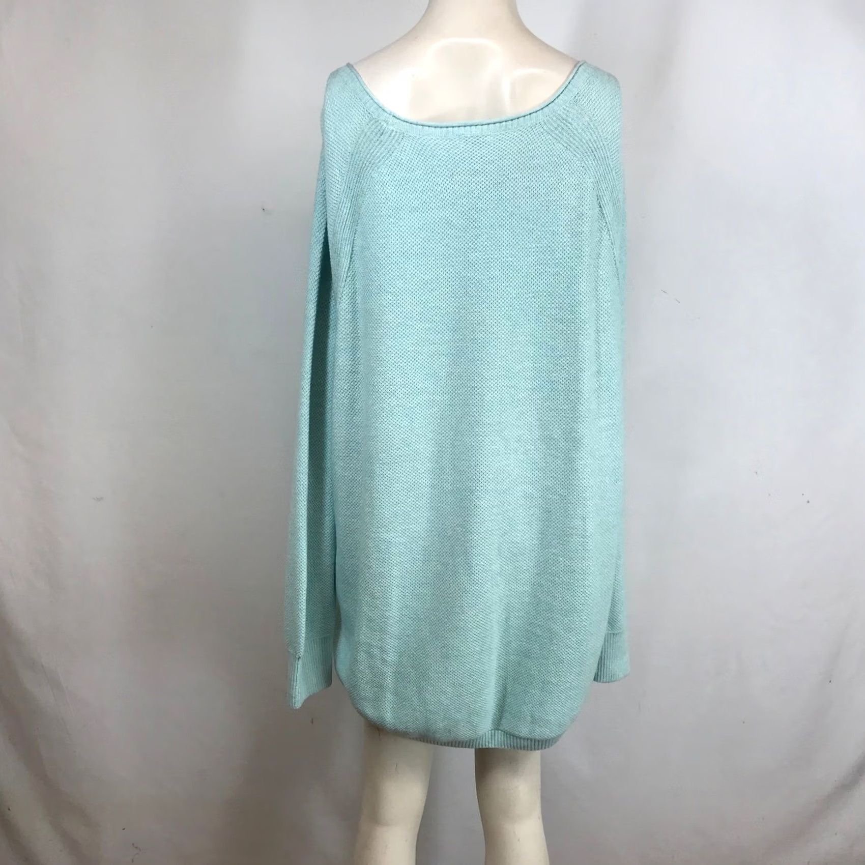 Vintage L.L.Bean Textured Cotton Sweater Pool Blue Heather 2X Scoop Neck Pullover Size XXL / US 16-18 / IT 52-54 - 5 Thumbnail