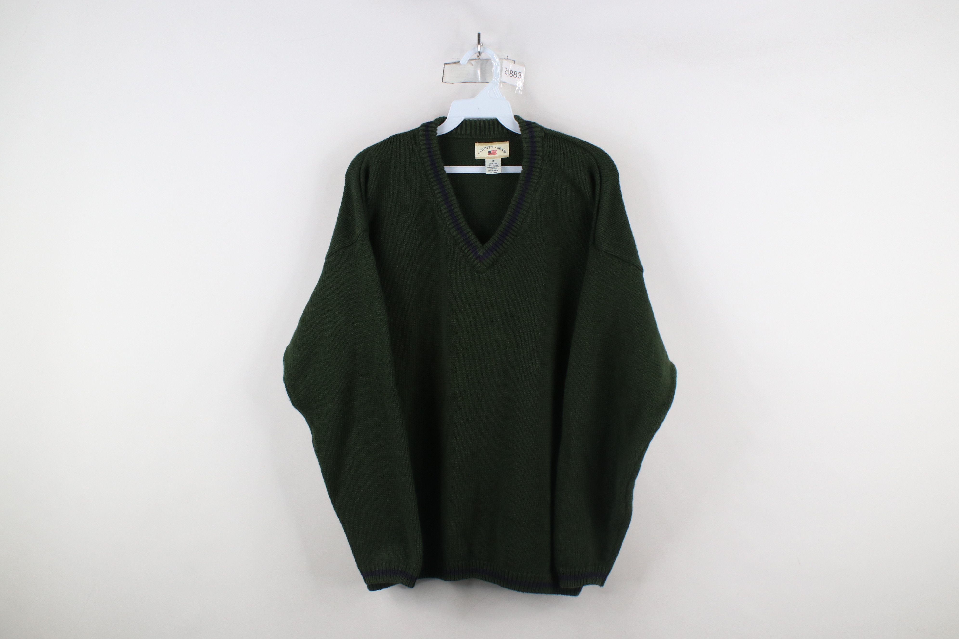 Vintage Vintage 90s Streetwear Cotton Blend Knit V-Neck Sweater Size US M / EU 48-50 / 2 - 1 Thumbnail