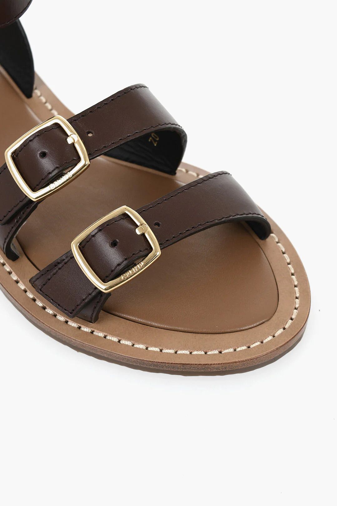 Celine og1mm0326 Double-Buckle Leather Flat Sandals in Brown Size US 6.5 / IT 36.5 - 4 Thumbnail
