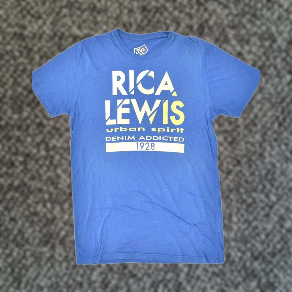 Vintage RICA LEWIS Mens Slim Fit Graphic T-Shirt Top Large Blue Cotton Size US L / EU 52-54 / 3 - 1 Thumbnail