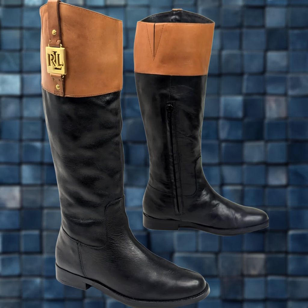 Ralph Lauren Ralph Lauren Jaden Riding Boots Women 5.5B Black Brown Leather Equestrian - EUC Size US 6 / IT 36 - 1 Thumbnail
