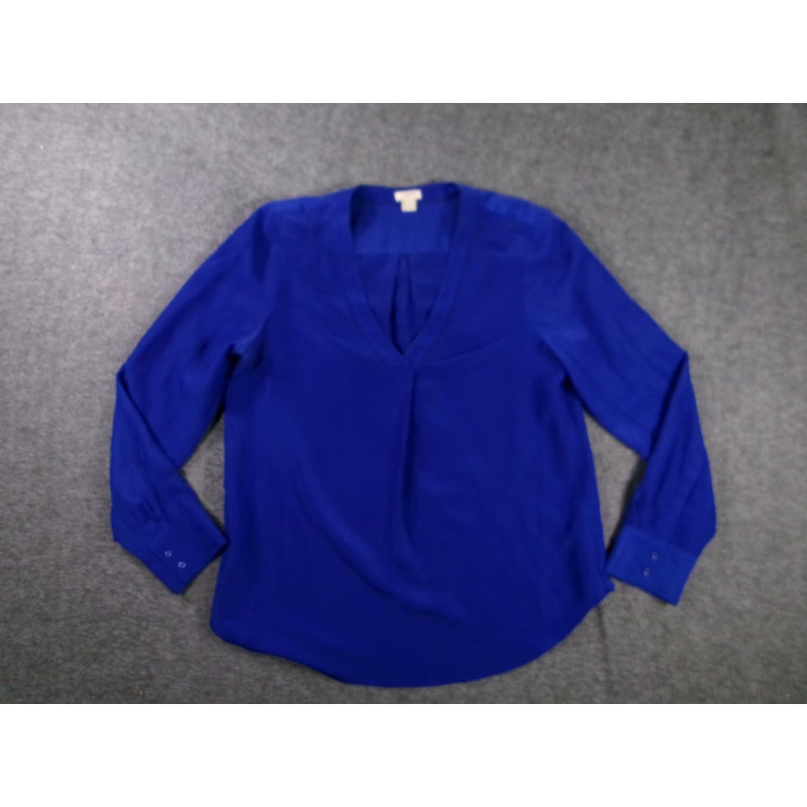J.Crew J.Crew Blouse Womens M V-Neck Long Sleeve Pleated Front Button Cuff Royal Blue Size M / US 6-8 / IT 42-44 - 2 Thumbnail