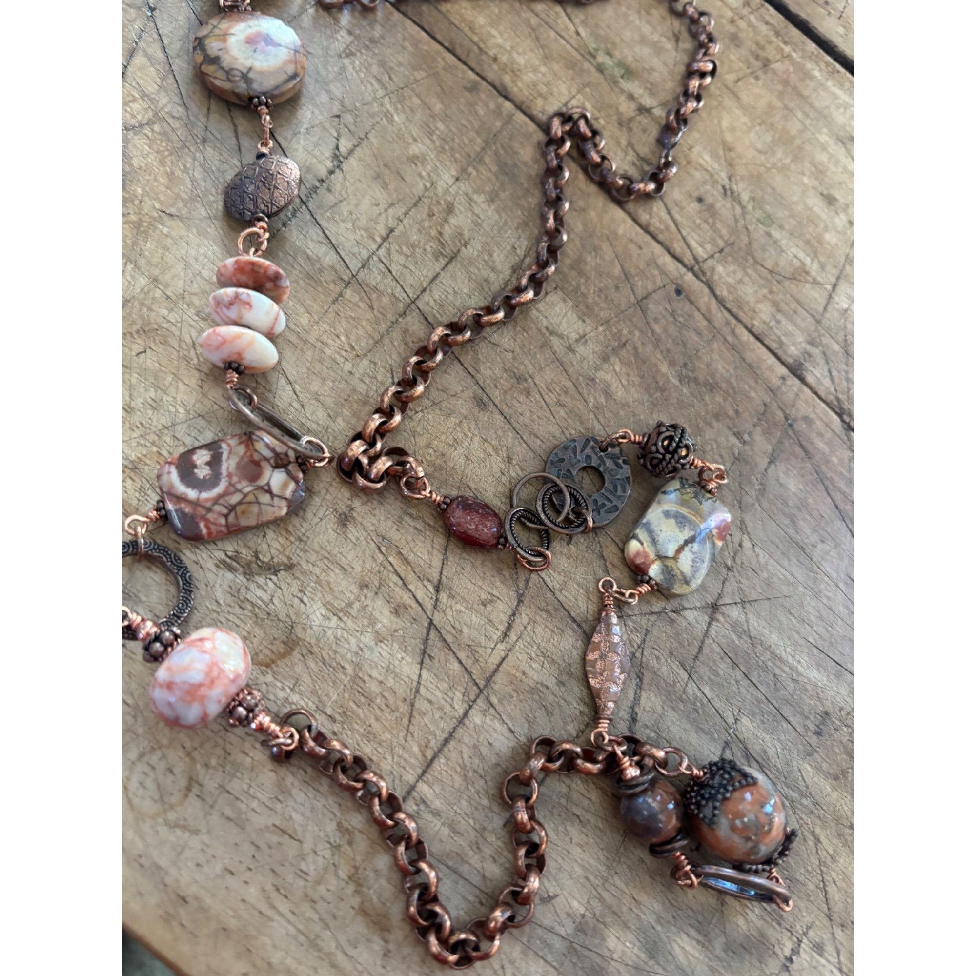 Other Handcrafted Copper Chain Necklace With Multicolored Gemstone Size ONE SIZE - 10 Thumbnail