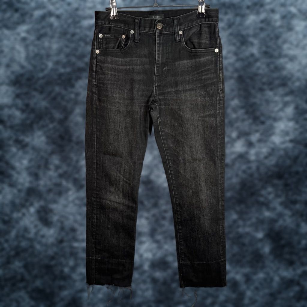 Polo Ralph Lauren Polo Ralph Lauren Jeans Womens 26 Black Skinny Distressed Raw Hem Denim 5-Pocket Rise Mid Inseam 25 Size 26" / US 2 / IT 38 - 1 Thumbnail
