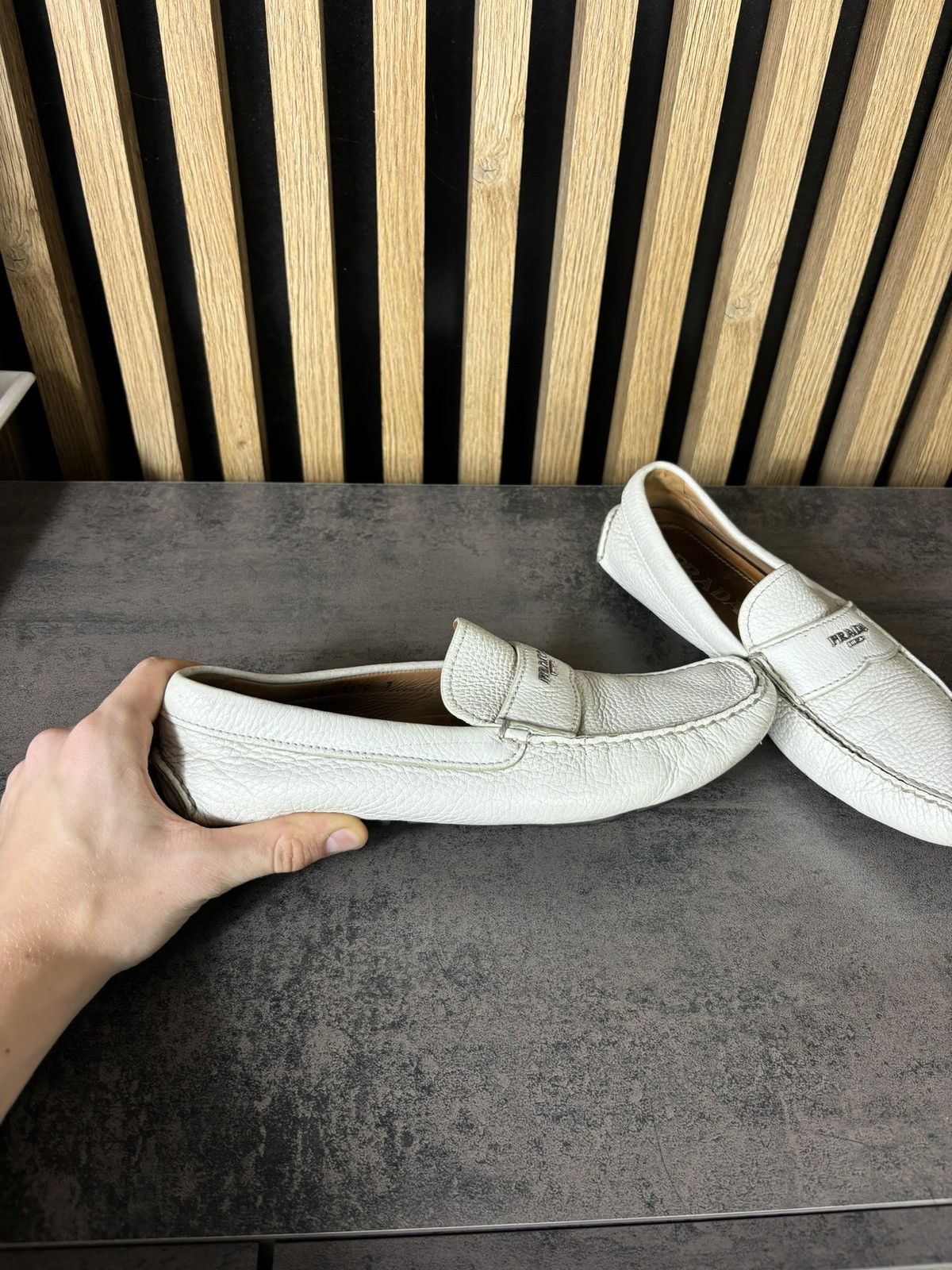 Designer × Prada LUXURY Prada White Leather Old Money Flats Moccasin Size US 9.5 / EU 42-43 - 3 Thumbnail