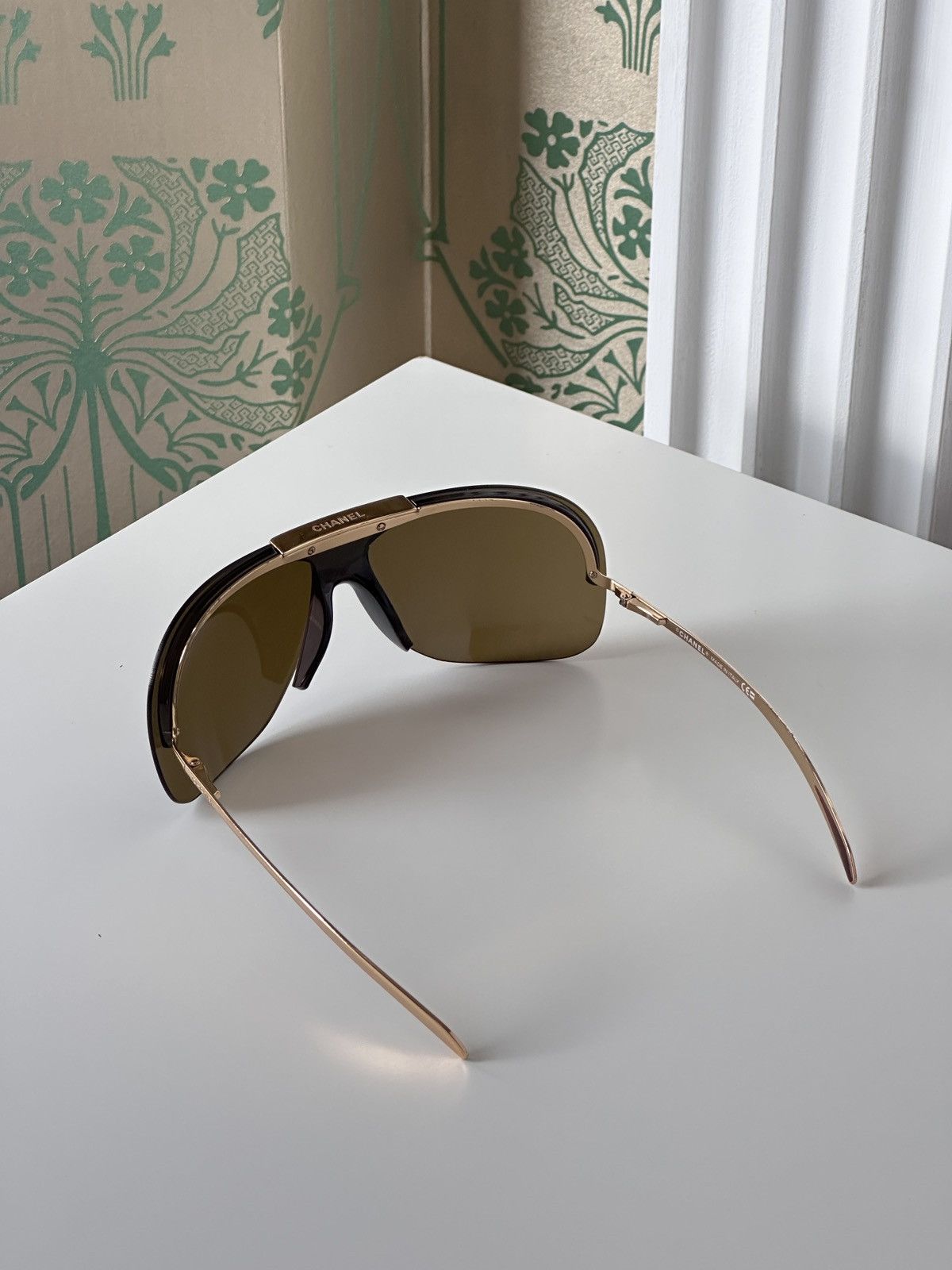 Chanel CHANEL Shield Mask Rimless Brown Gold Sunglasses 6007 Y2K Size ONE SIZE - 2 Thumbnail