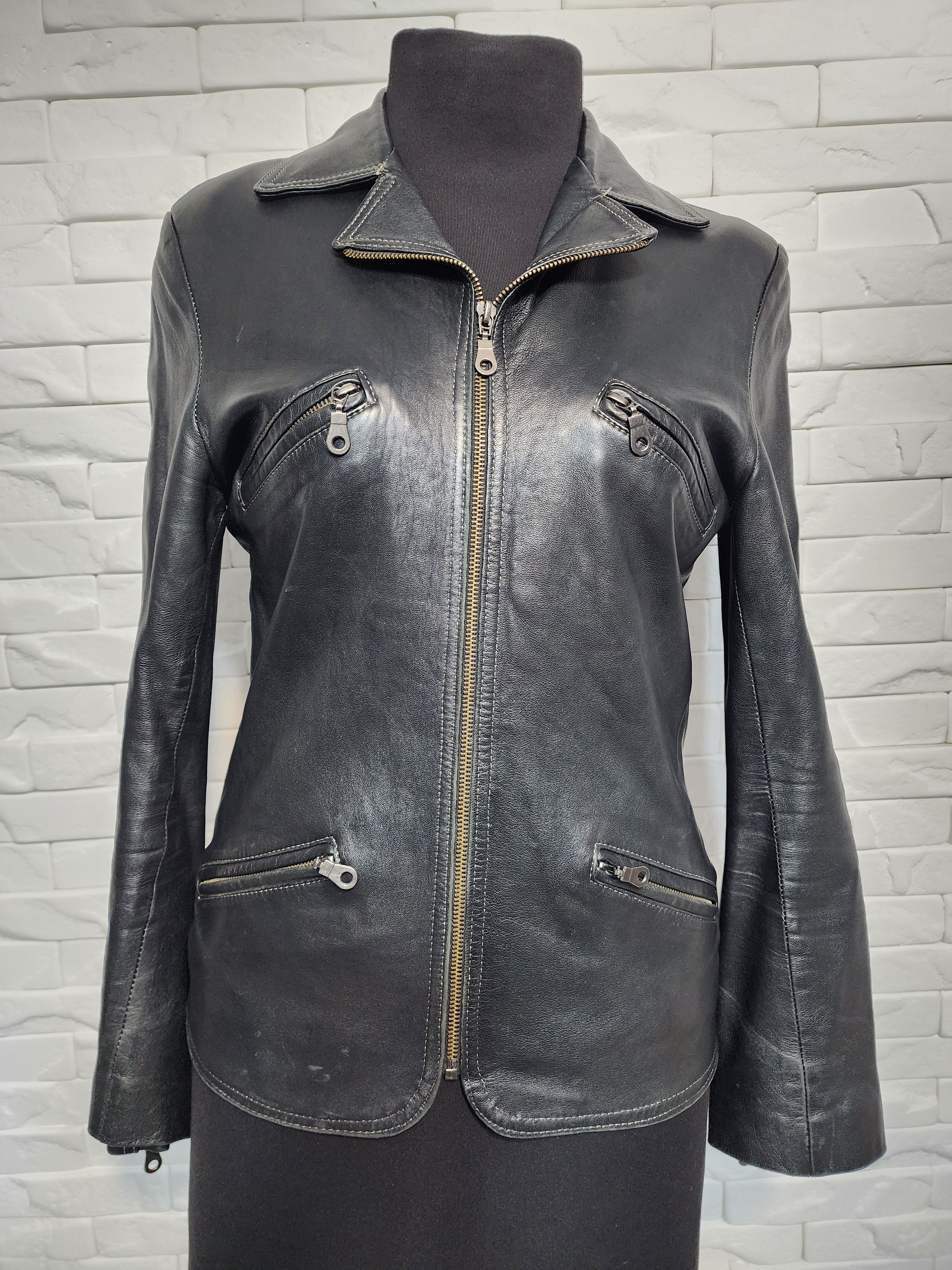 Other Black Leather Jacket: Women's Metal Zipper Coat Size M / US 6-8 / IT 42-44 - 1 Thumbnail