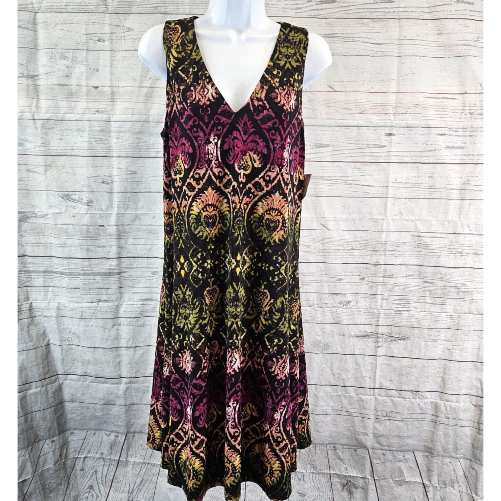Anne Klein Anne Klein Dress Womens Sz 6 Printed Green Purple Sleeveless V-Neck Size M / US 6-8 / IT 42-44 - 2 Thumbnail