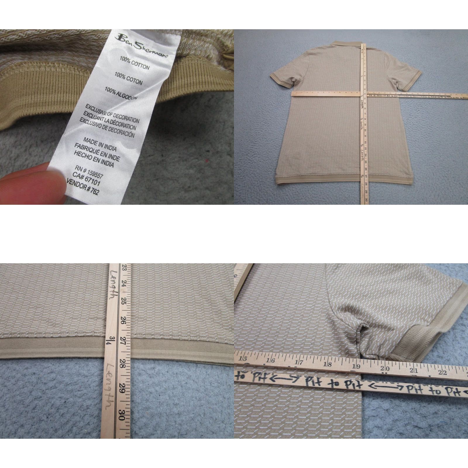Ben Sherman Ben Sherman Polo Shirt Mens Small Sand Beige Textured Knit Casual BS34SK531 BS34SK531过 Size US S / EU 44-46 / 1 - 8 Thumbnail