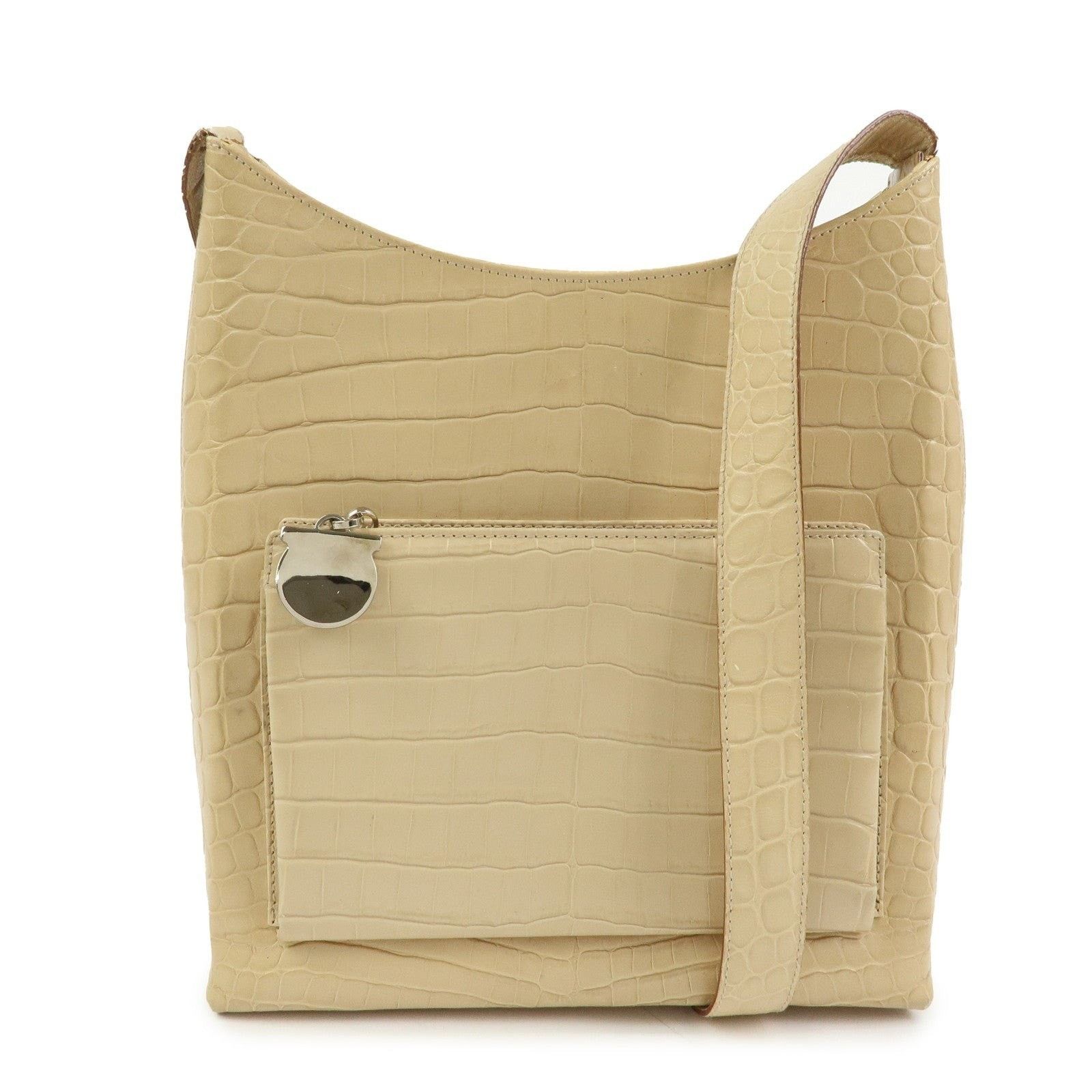 Salvatore Ferragamo Ferragamo Gancini Embossed Calfskin Shoulder Bag Beige Size ONE SIZE - 1 Thumbnail
