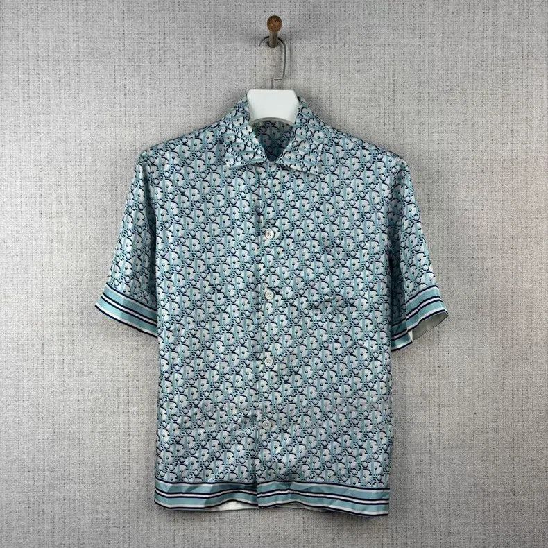 Dior Dior Size 39 Blue full-print old flower silk short-sleeved Size US XXS / EU 40 - 1 Thumbnail