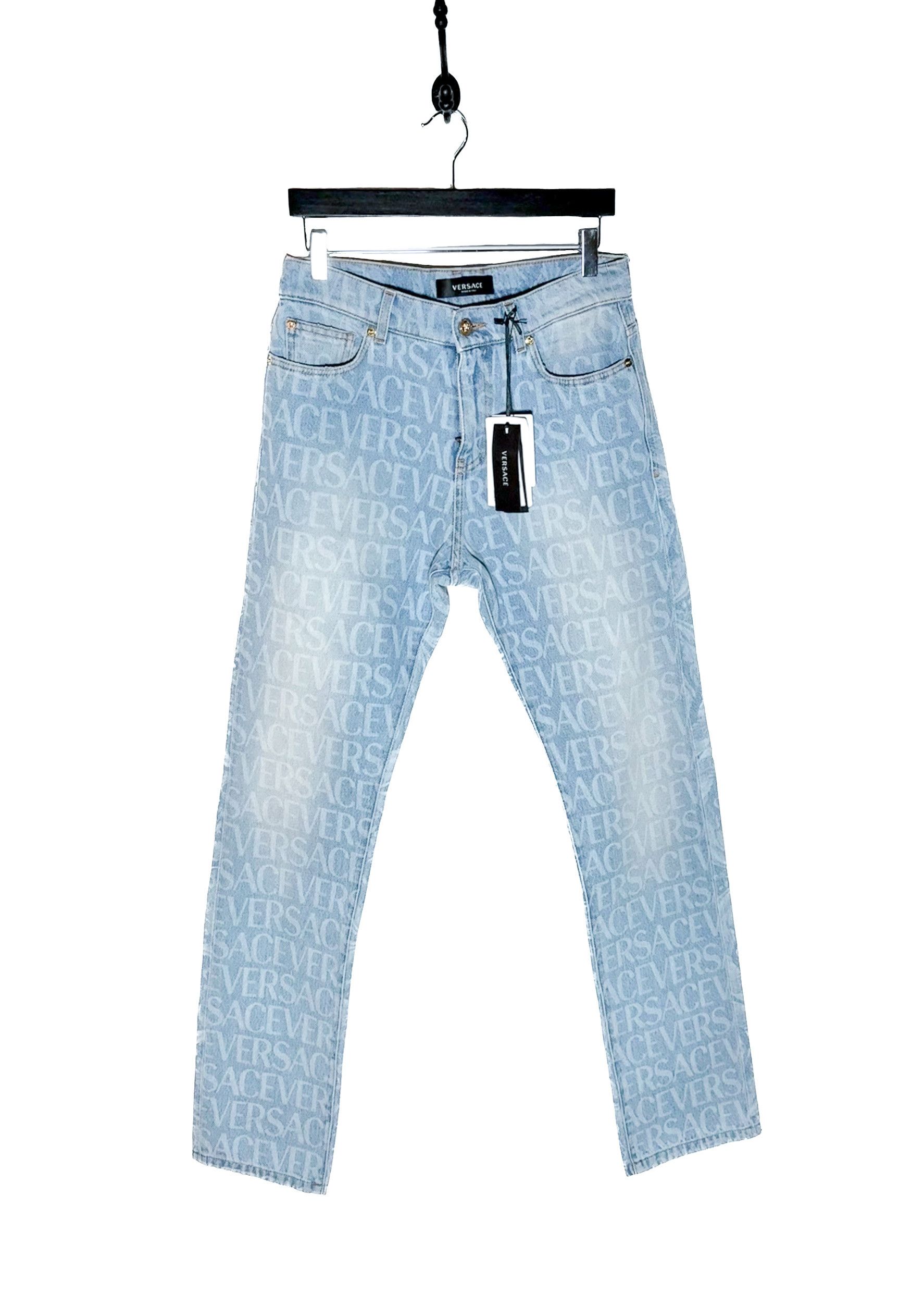 Versace Versace Washed Light Blue All Over Logo Jeans Size US 29 - 1 Thumbnail
