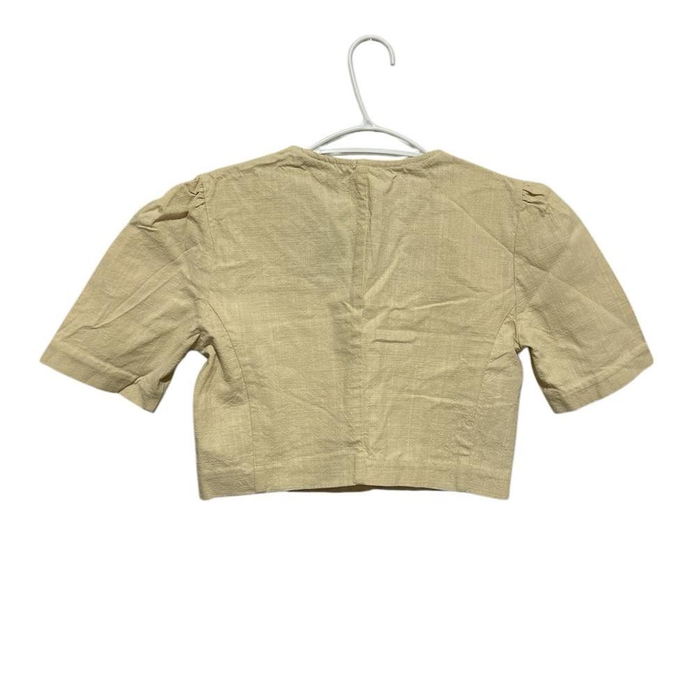 Designer Dear brand yellow linen cropped button-up blouse Size S / US 4 / IT 40 - 3 Thumbnail