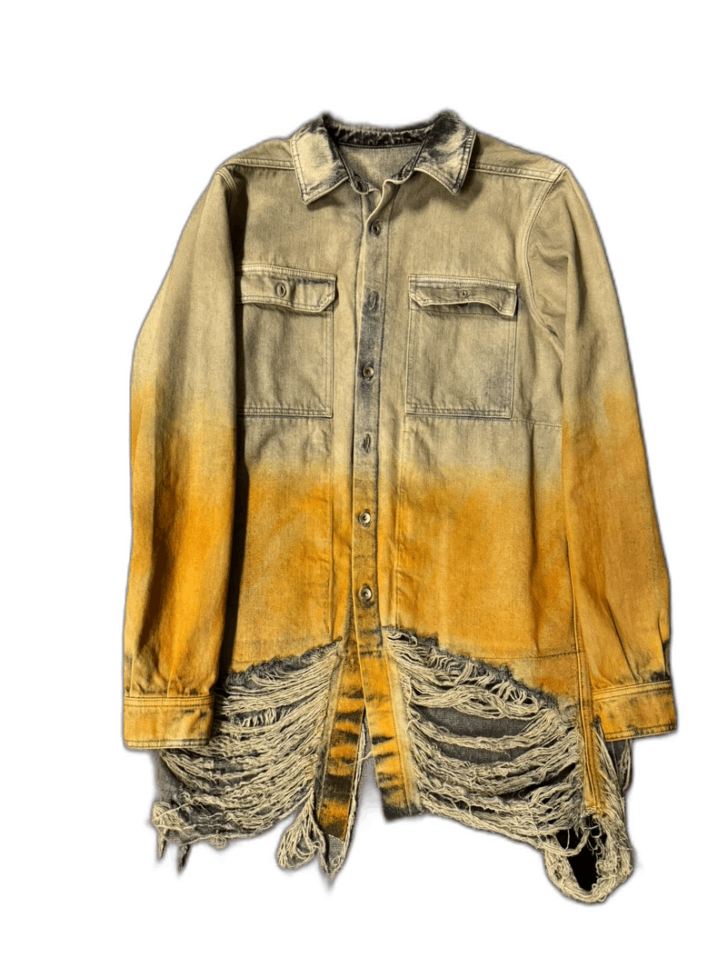 Rick Owens Denim Shirt with Distressed Hem-yf
