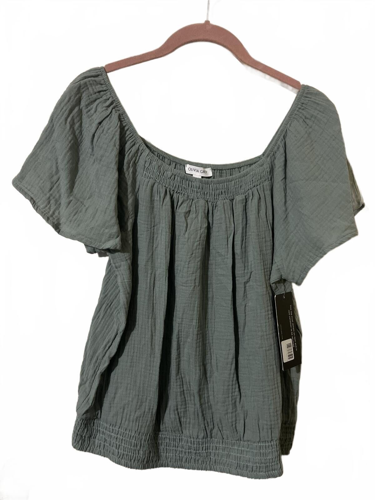 Other Olivia Grace Puff Sleeve Smocked Hem Top in Sage Green L Size L / US 10 / IT 46 - 2 Thumbnail