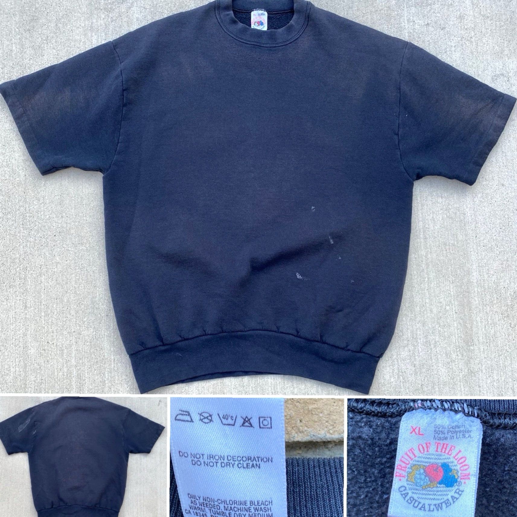 Fruit Of The Loom VINTAGE Fruit of the Loom Sweatshirt Short Sleeve XL Black Mens Pullover Vintage Cotton Blend Distressed Paint Likely Fading Ladies? Size US XL / EU 56 / 4 - 2 Thumbnail