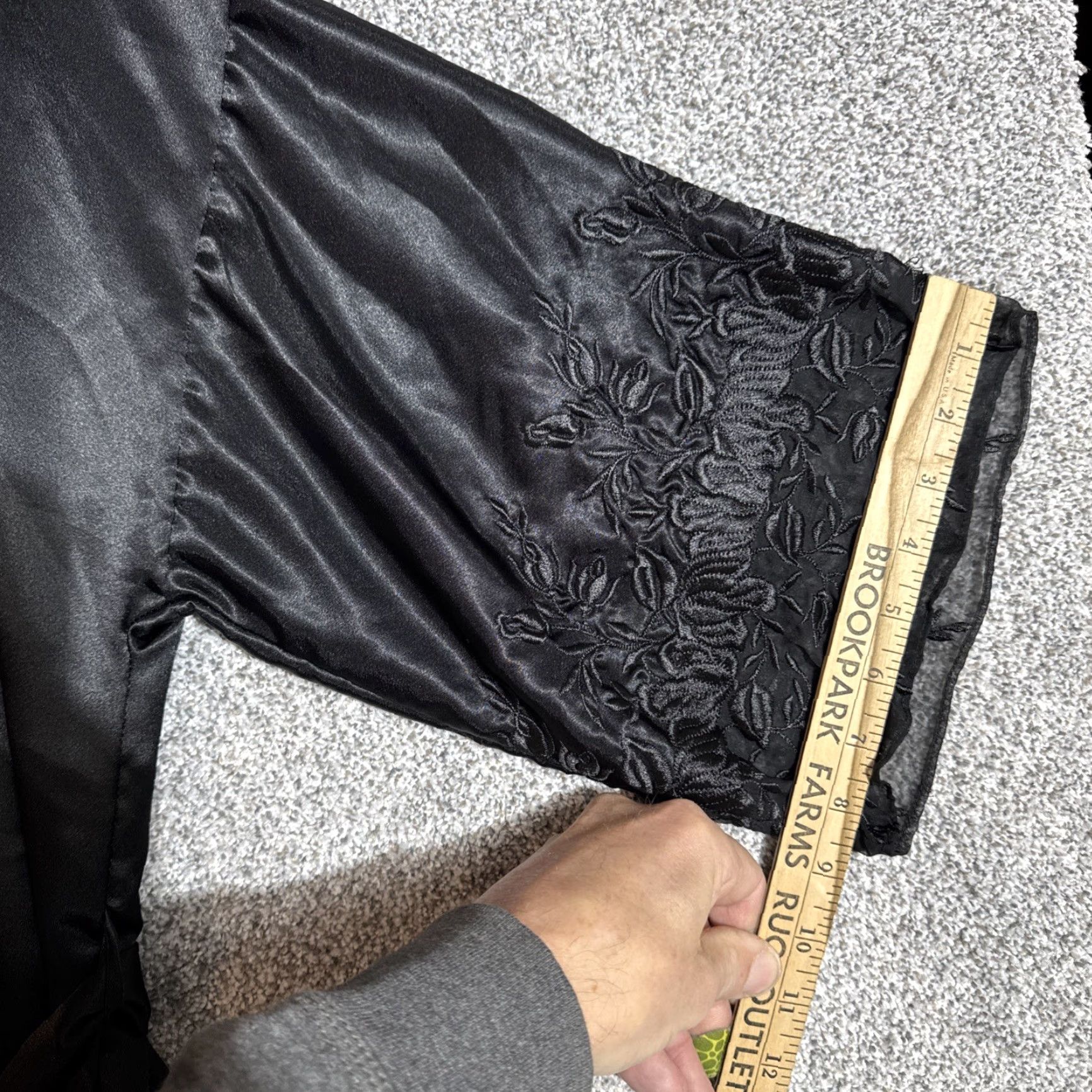 Vintage VINTAGE Dentelle Robe Kimono 80s Satin Black Embroidered Long Sleeve Belted USA Women Medium Size ONE SIZE - 5 Thumbnail