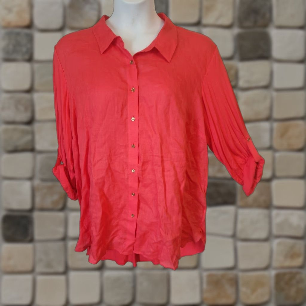 Calvin Klein Calvin Klein Womens Red Roll Tab Sleeve High Low Tunic Top Shirt 2X Plus Size XXL / US 16-18 / IT 52-54 - 1 Thumbnail