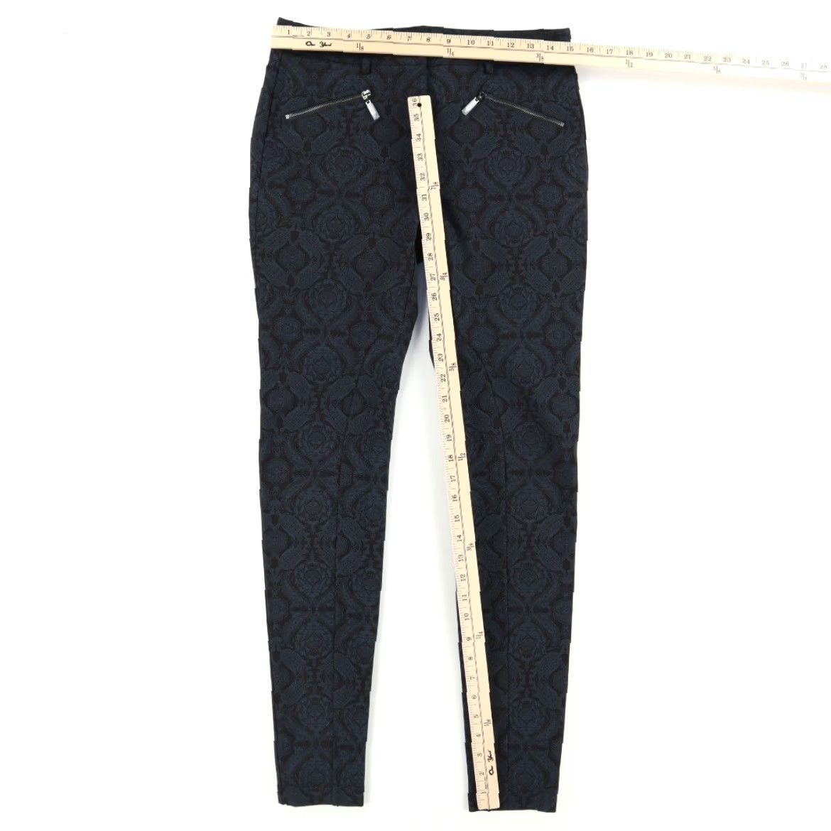 Vintage W by Worth Stretch Skinny Rayon Woven Chino Pants Black Patterned Women's 2 Size 26" / US 2 / IT 38 - 3 Thumbnail