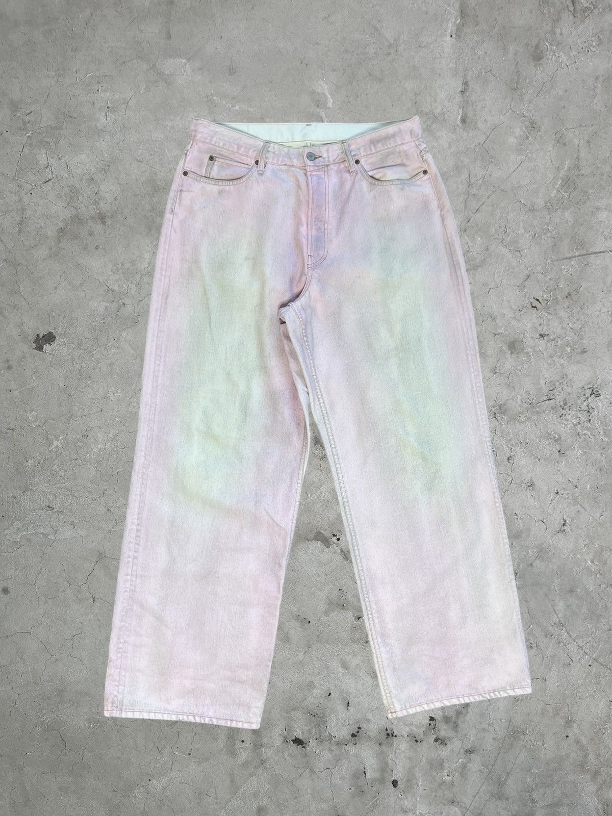 Acne Studios Acne Studios Pink Waxed Baggy Denims Size US 34 / EU 50 - 1 Thumbnail