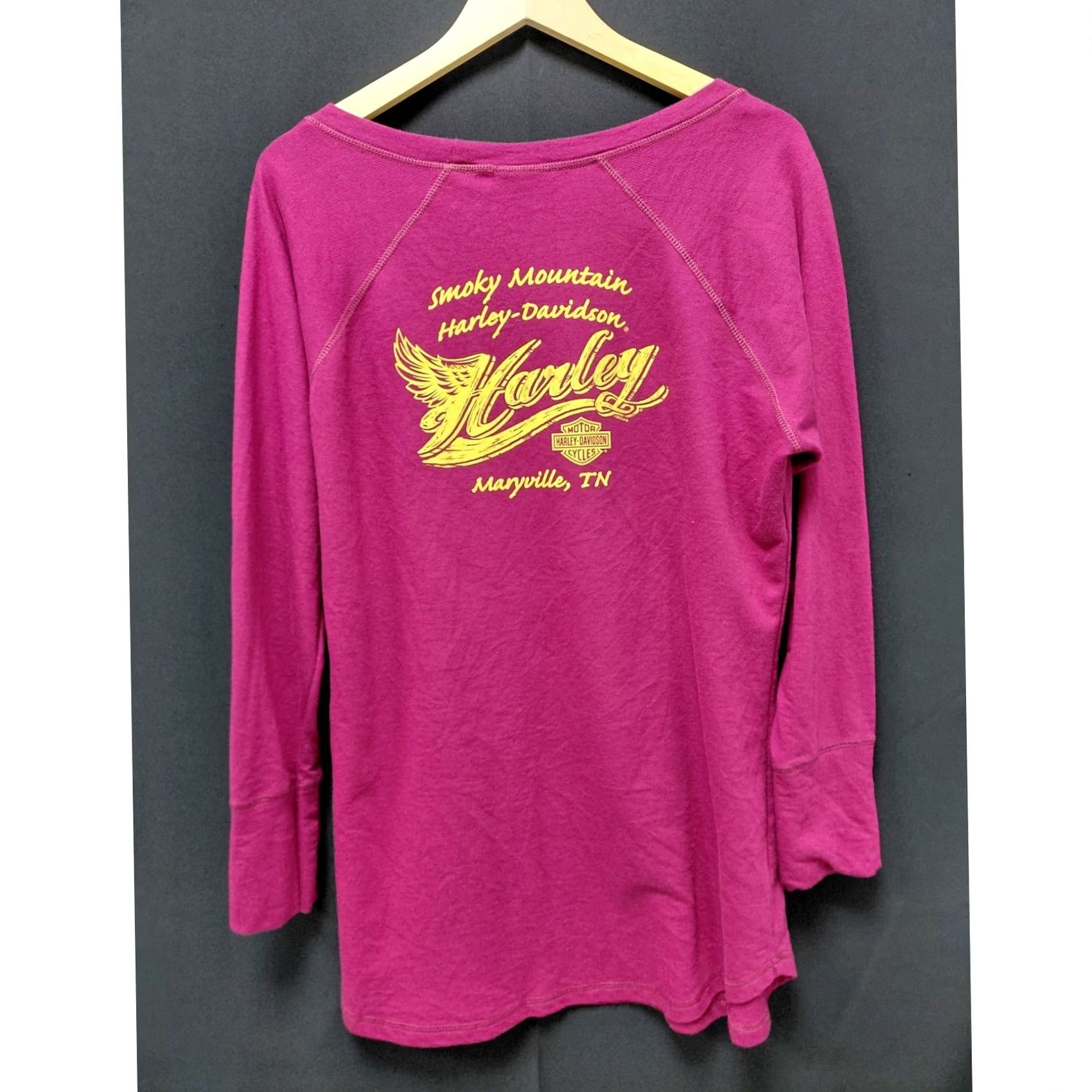 Harley Davidson HARLEY-DAVIDSON Graphic Long Sleeve Tee Pink XL Women's Raglan Scoop Neck Knit Cotton Polyester Top Blouse Casual Graphic Print Size XL / US 12-14 / IT 48-50 - 2 Thumbnail