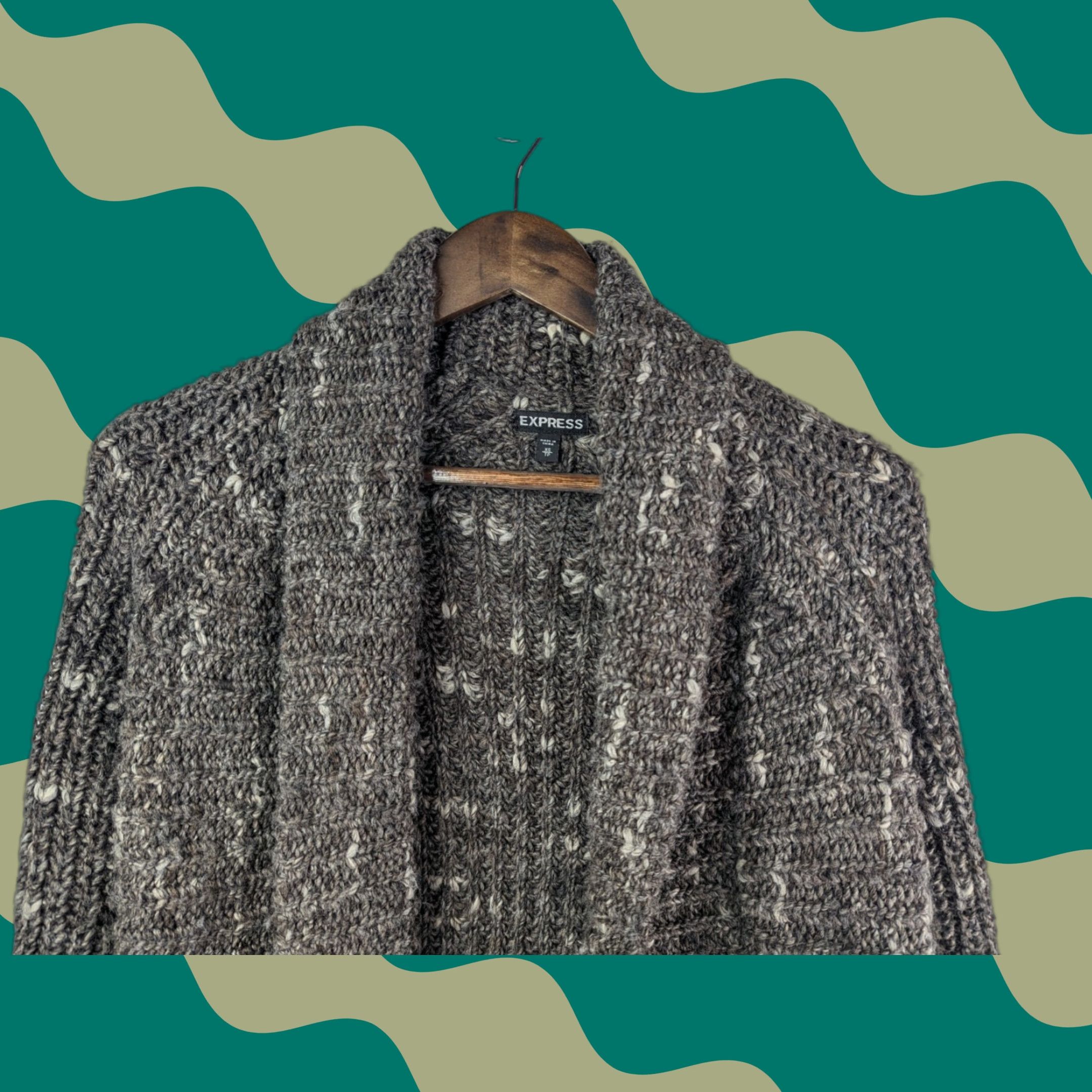 Express VINTAGE Express Open Front Brown Chunky Cardigan Sweater Womens XS Wool Acrylic Blend Size XS / US 0-2 / IT 36-38 - 1 Thumbnail