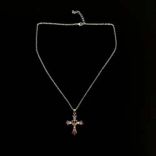 Other Y2K Cross Necklace Punk Gothic Crystal Chain Size ONE SIZE - 4 Thumbnail
