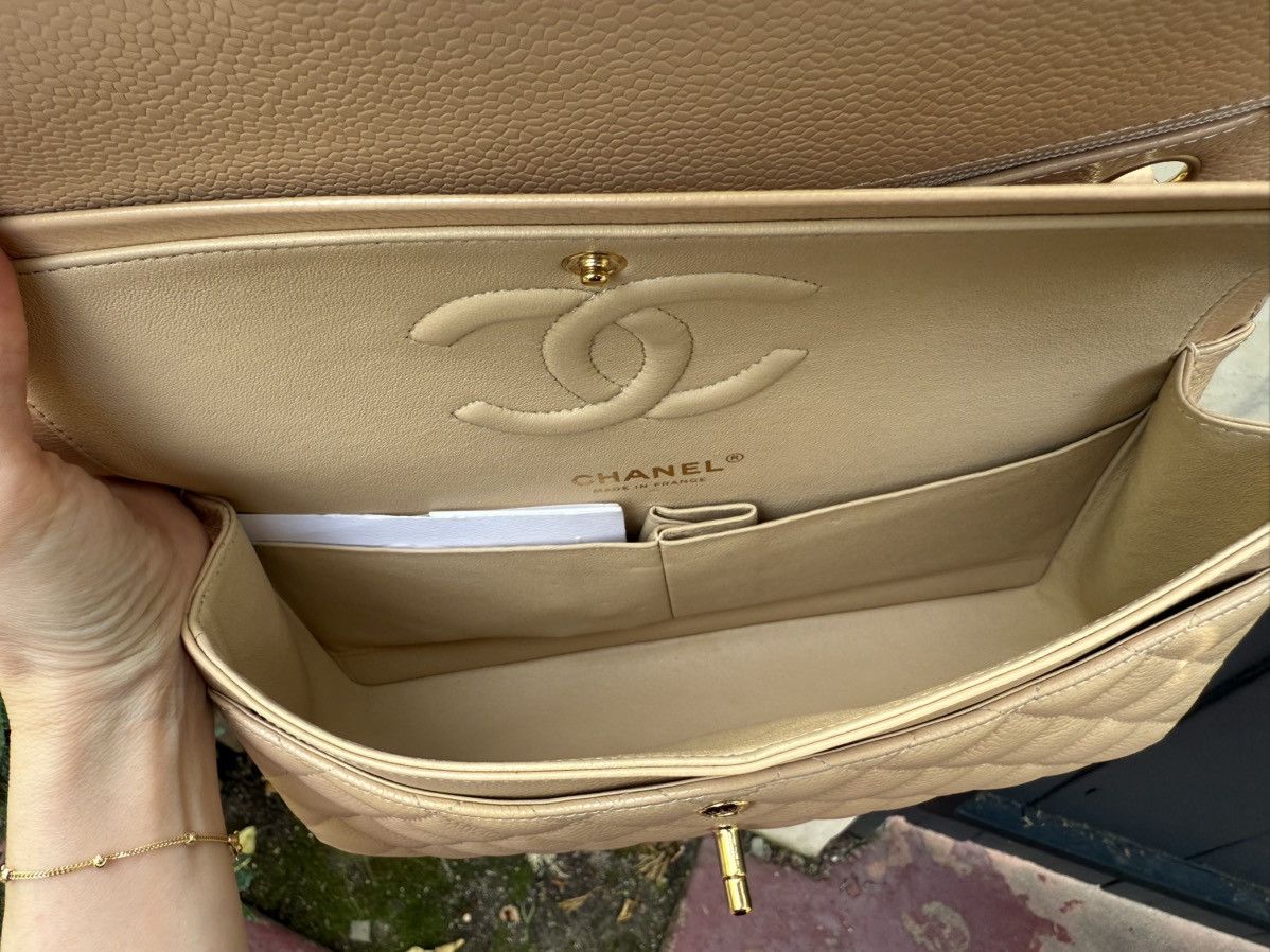 Chanel CC CLASSIC MEDIUM DOUBLE FLAP CAVIAR BEIGE GHW, 100% AUTH Size ONE SIZE - 5 Thumbnail