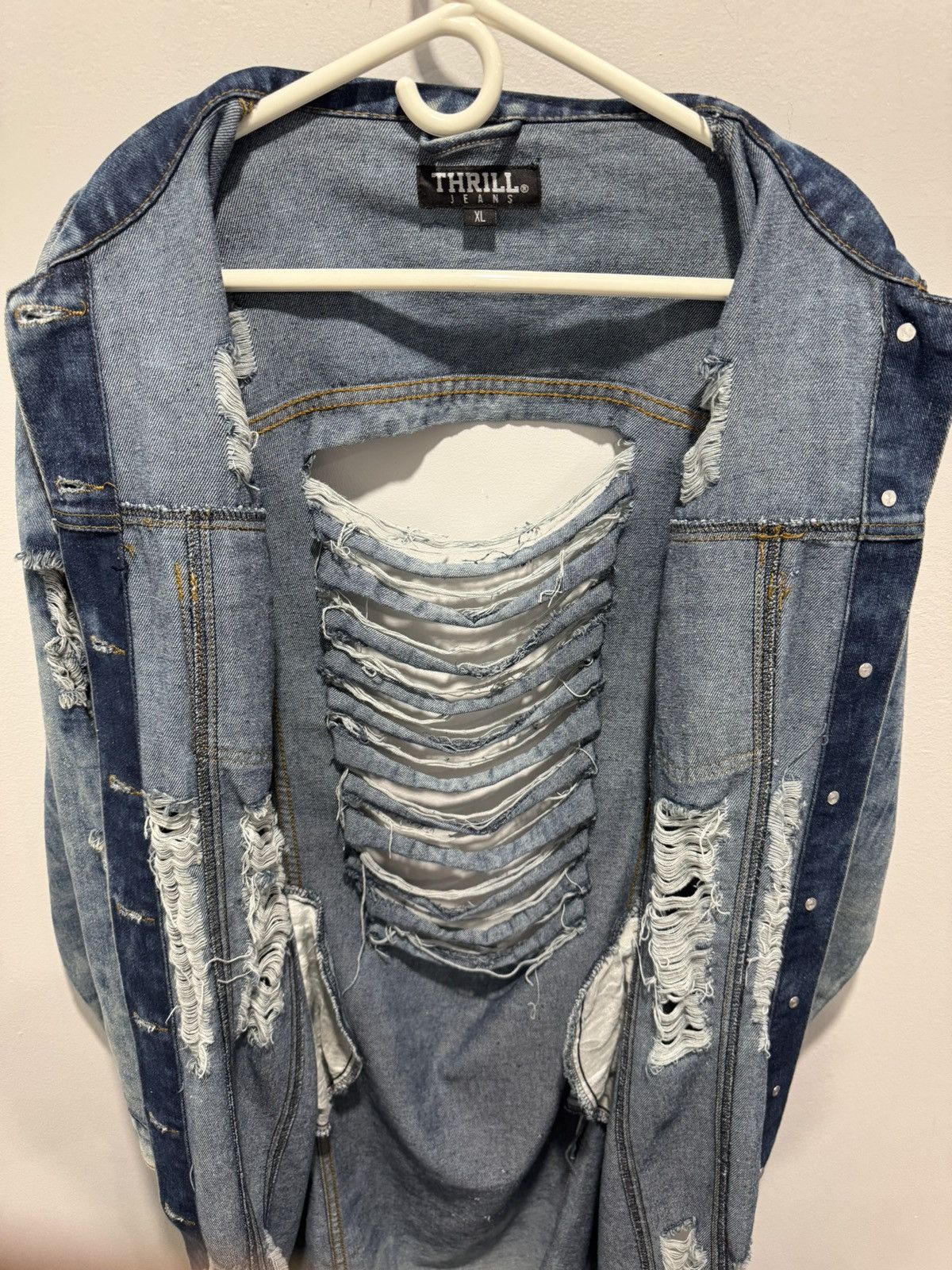 THRILLS Thrashed grunge distressed Y2K long duster denim jacket M Size XL / US 12-14 / IT 48-50 - 5 Thumbnail