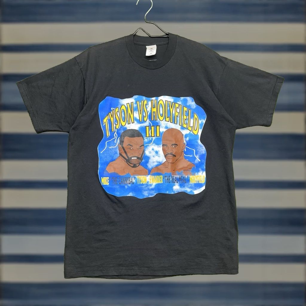 Vintage VINTAGE Iron Bite Mike Tyson vs Real Meal Holyfield Shirt Mens XL Black 90s Sports Graphic Print T-Shirt Size US XL / EU 56 / 4 - 1 Thumbnail