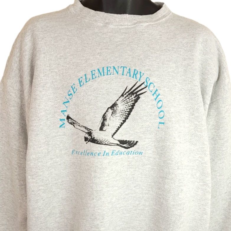 Russell Athletic VINTAGE Manse Elementary School Sweatshirt Hawks 90s Mens Size 2XL Gray Russell Athletic Crew Neck Pullover Cotton Blend Size US XXL / EU 58 / 5 - 2 Thumbnail