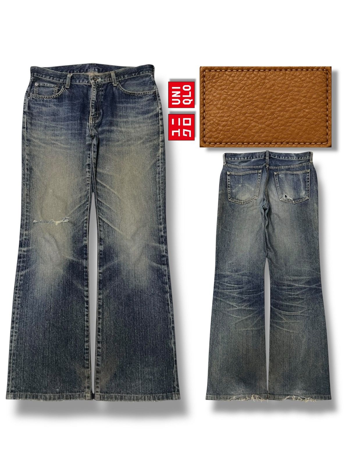 Bootcut Vintage 00s Uniqlo - Faded Whiskering Mud Wash Jeans