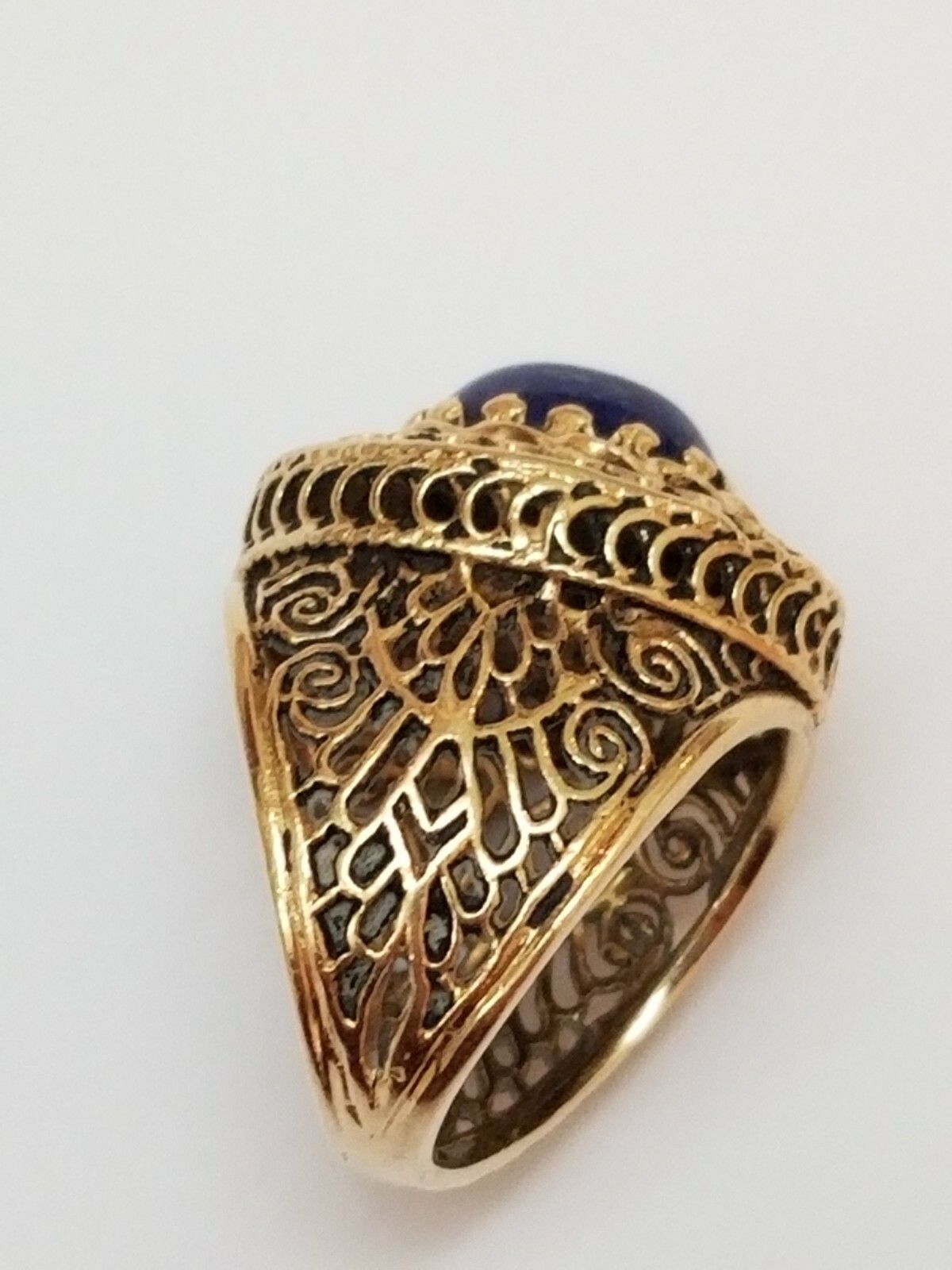 Other Antique14K Yellow Gold Filigree Ring: Huge Lapis Lazuli Ring Size ONE SIZE - 5 Thumbnail