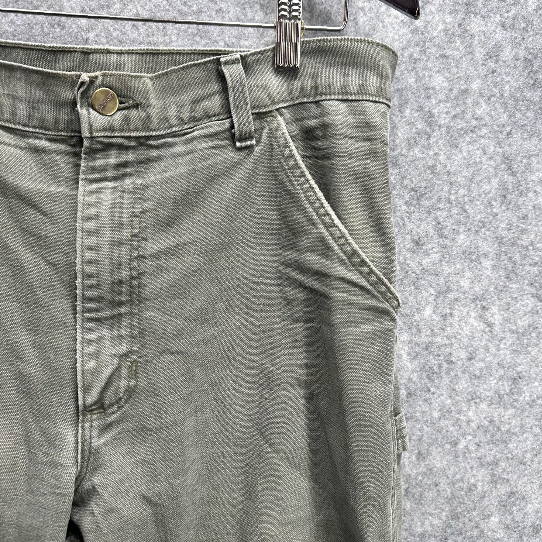 Carhartt Carhartt Pants Mens 33x28 Green Canvas Carpenter Workwear Utility Duck Pants Regular Front Zip Pockets Logo Mens Size US 33 - 4 Thumbnail