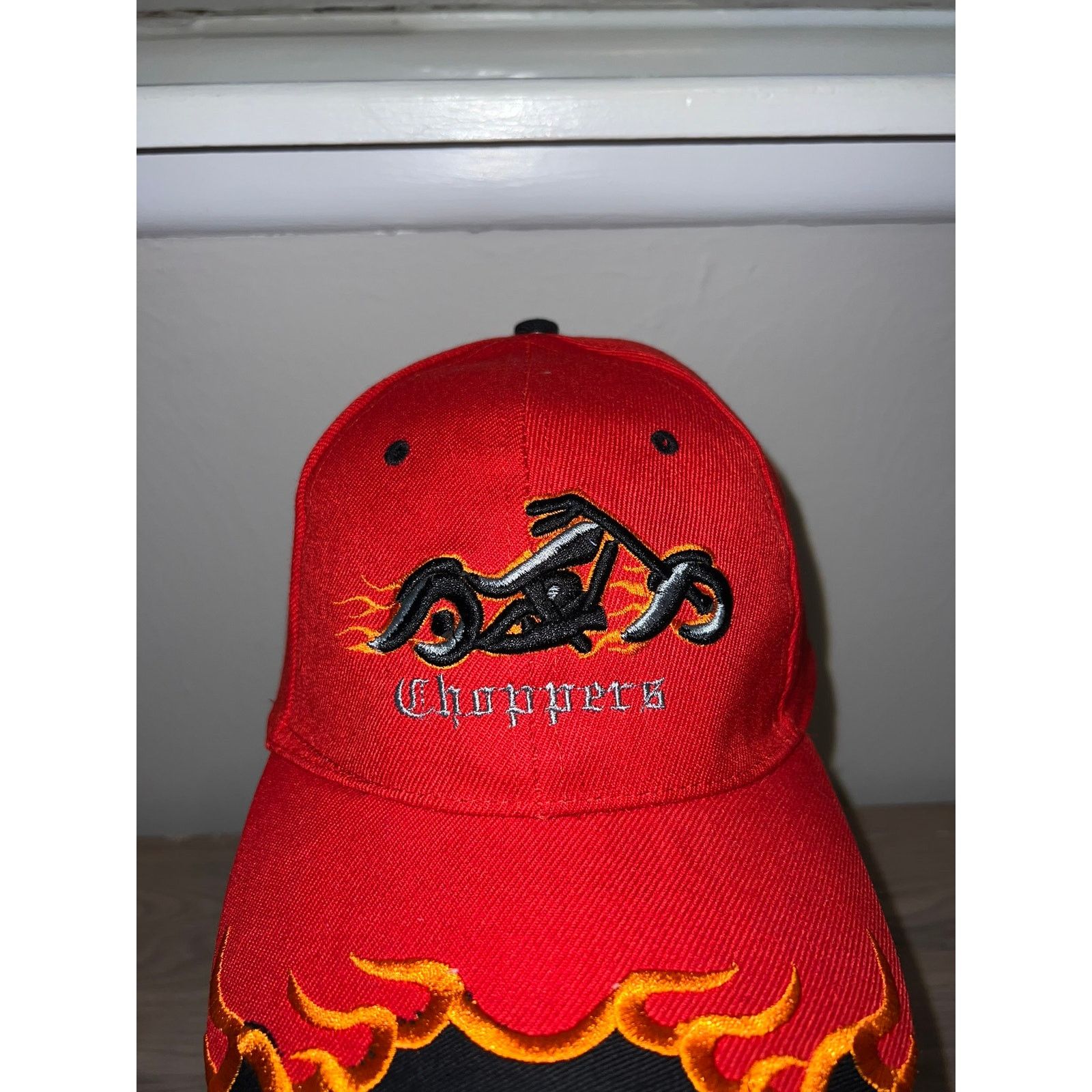 Vintage Y2K Choppers Motorcycle Flames Red Black Hat Headwear 2000s Size ONE SIZE - 2 Thumbnail