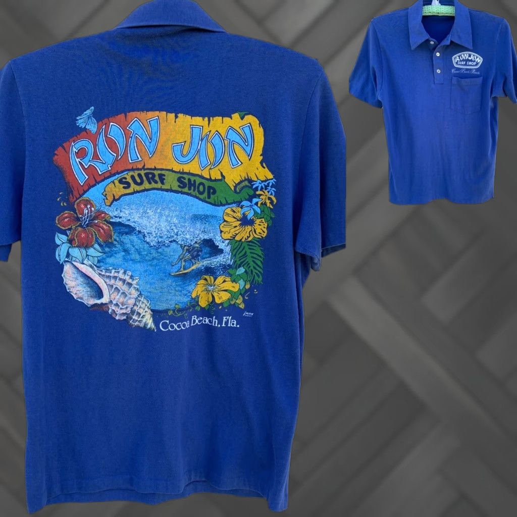 Vintage VINTAGE Ron Jon Surf Shop Cocoa Beach Florida graphic tee polo shirt M Blue Beach Flower Graphic Print T-Shirt Men Mens Size US M / EU 48-50 / 2 - 1 Thumbnail