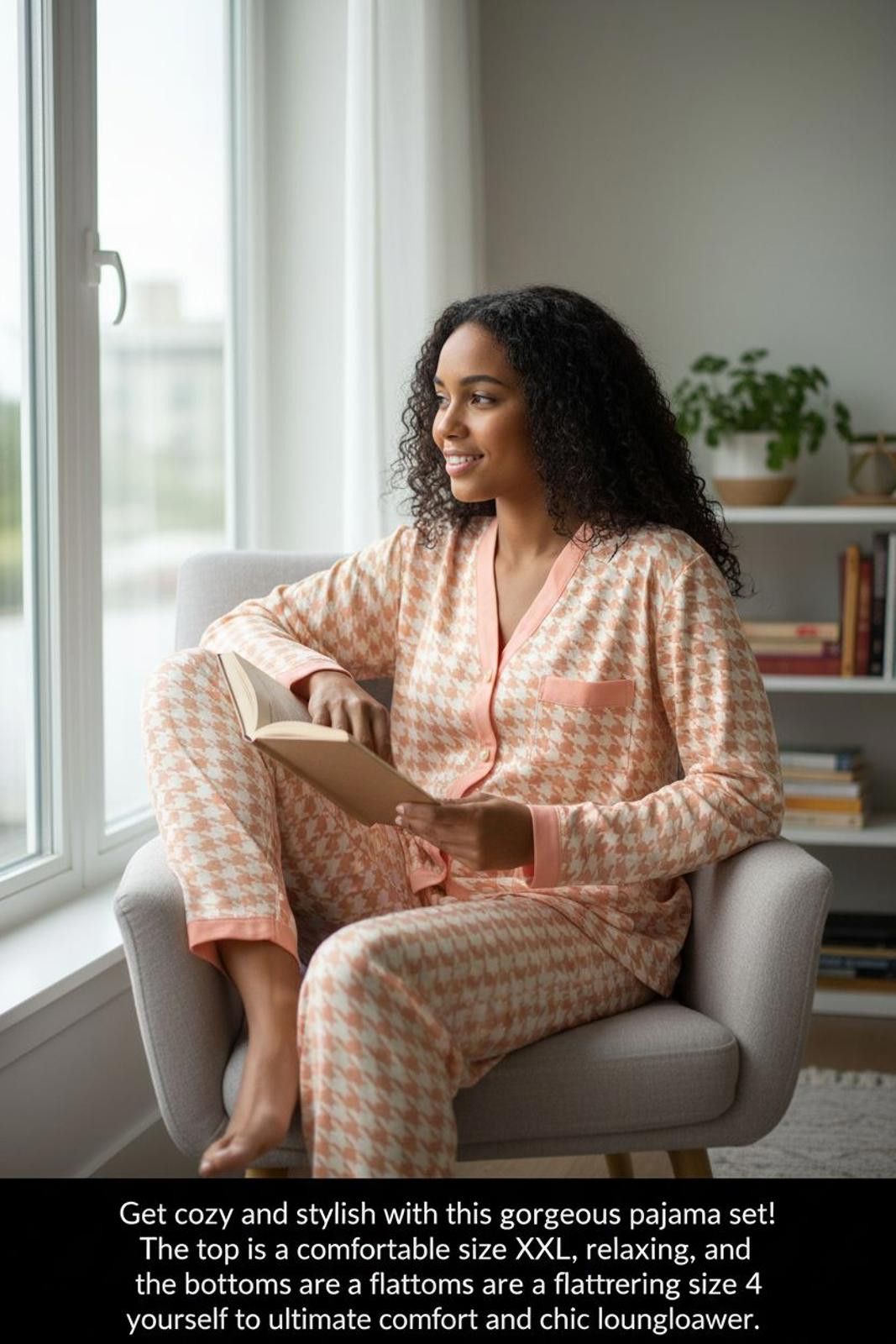 Unknown London Women's Peach Houndstooth Pajama Set Size XXL Top & Size 4 P Size ONE SIZE - 1 Thumbnail